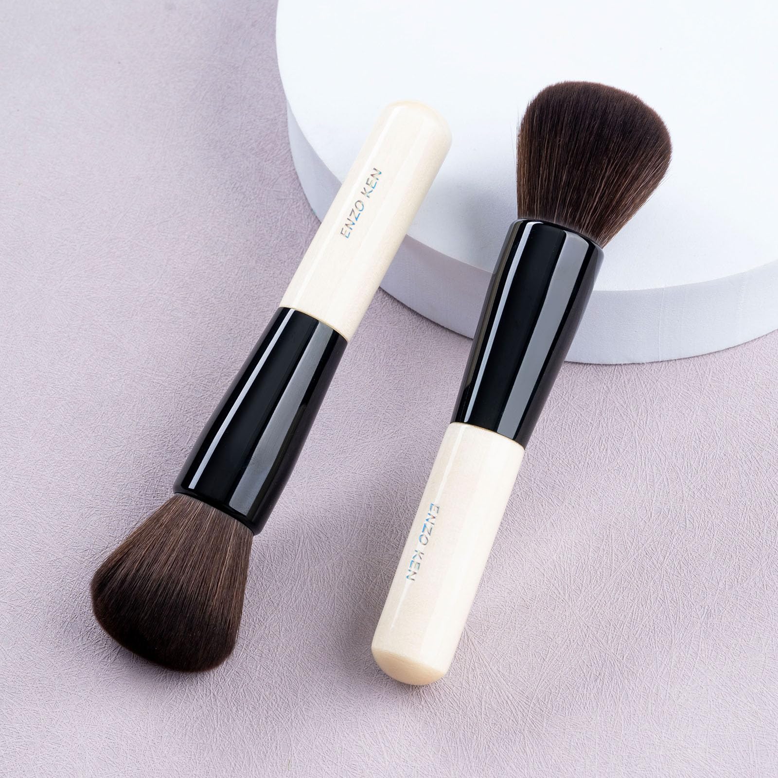 ENZO KEN Natural Black Goat Hair Kabuki Powder Brush, Natural Hair Blush Brush & Contour Brush, Natural Face Powder Brush, Natur