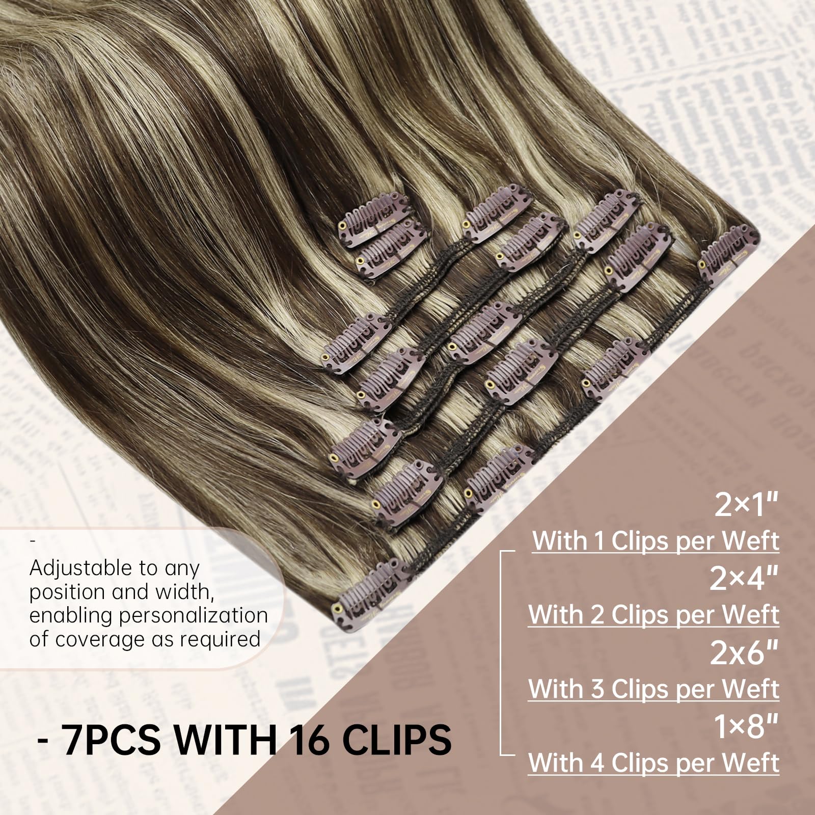 Sunny 150G Clip In Hair Extensions Real Human Hair Highlights Hair Extensions Clip In Human Hair Dark Brown With Caramel Brown H