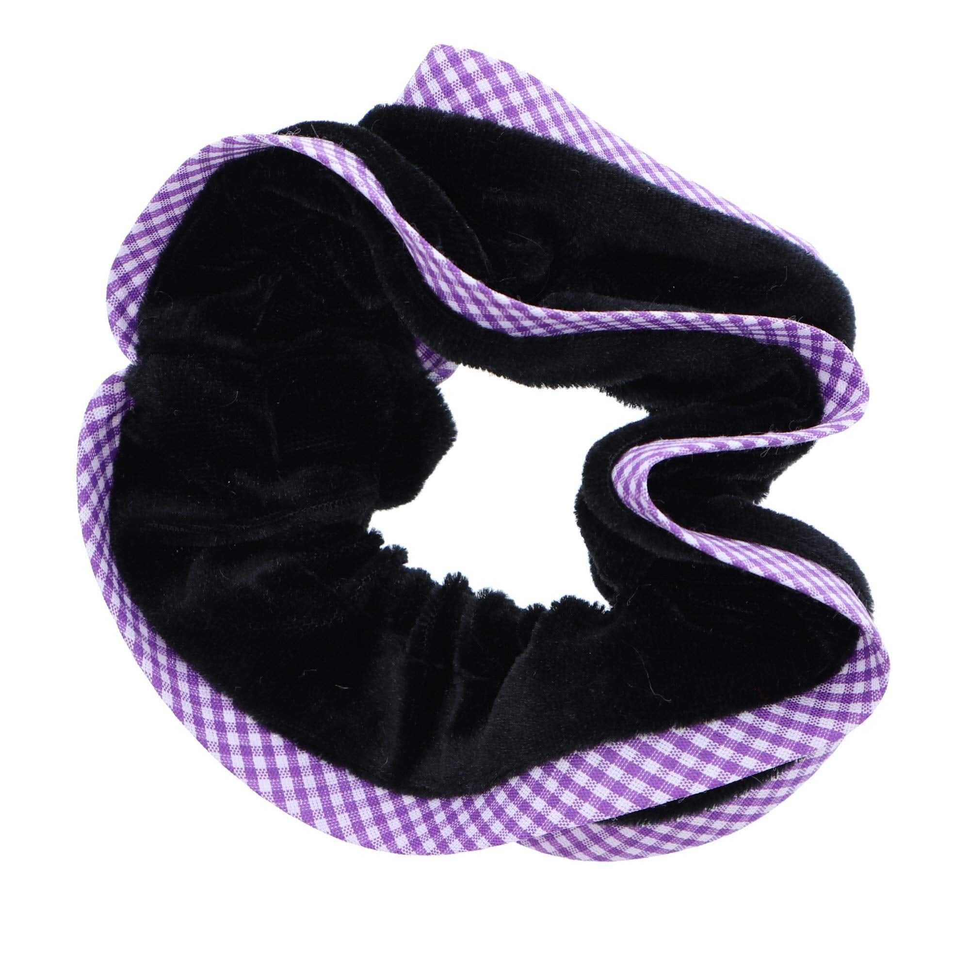 Velvet Hair Scrunchie with Purple Checkered Trim