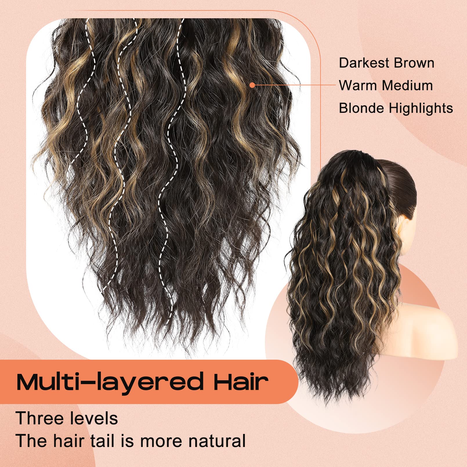 Seikea 18'' Long Claw Highlight Ponytail Extension, Pt002 Tia Multi Layered Wavy Fluffy Thick Jaw Clip In Hair Extensions Ponyta