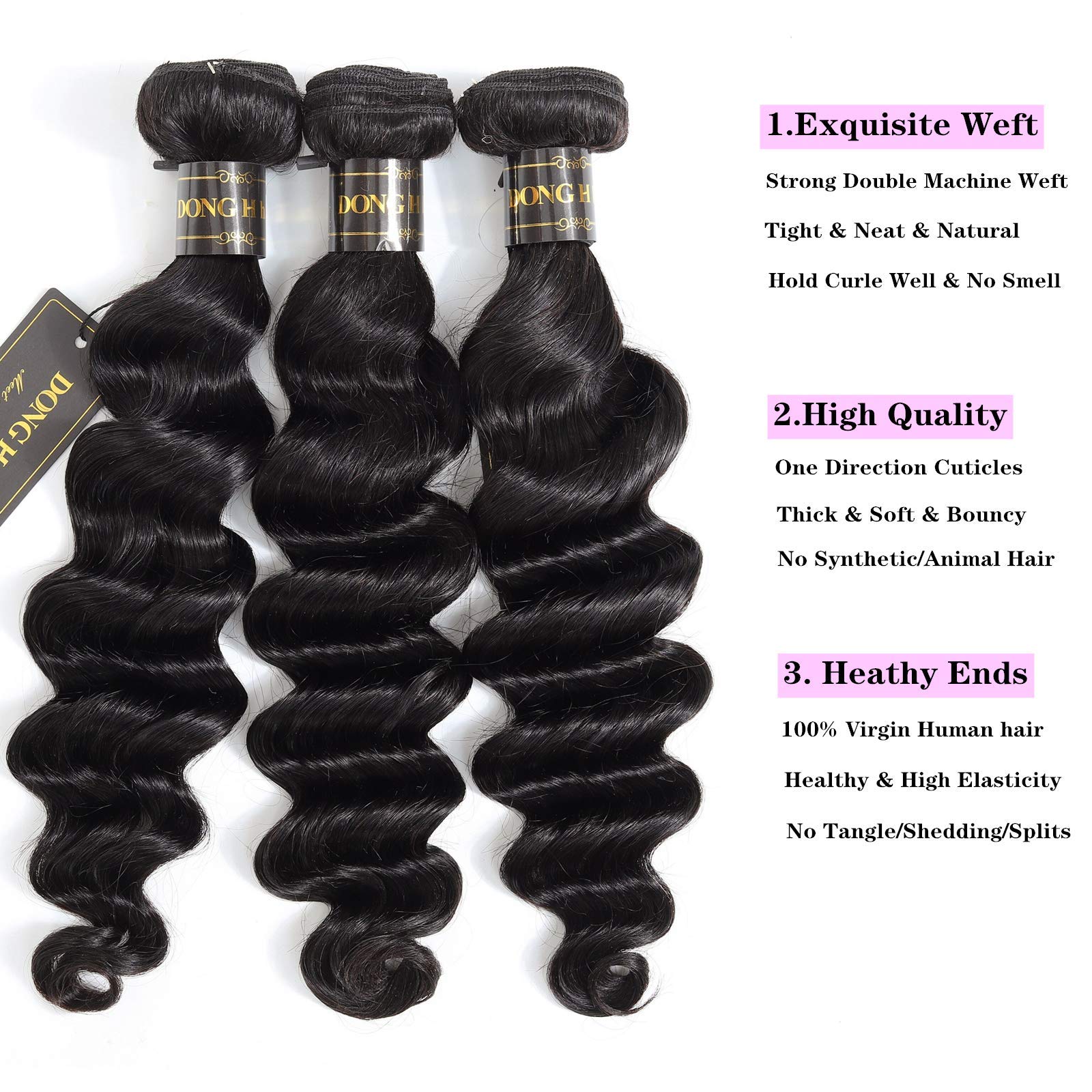Peruvian Loose Deep Wave Bundles With Closure, (16''18''20''+14Closure)8A Peruvian Virgin Hair Loose Deep Hair Bundles With 4X4