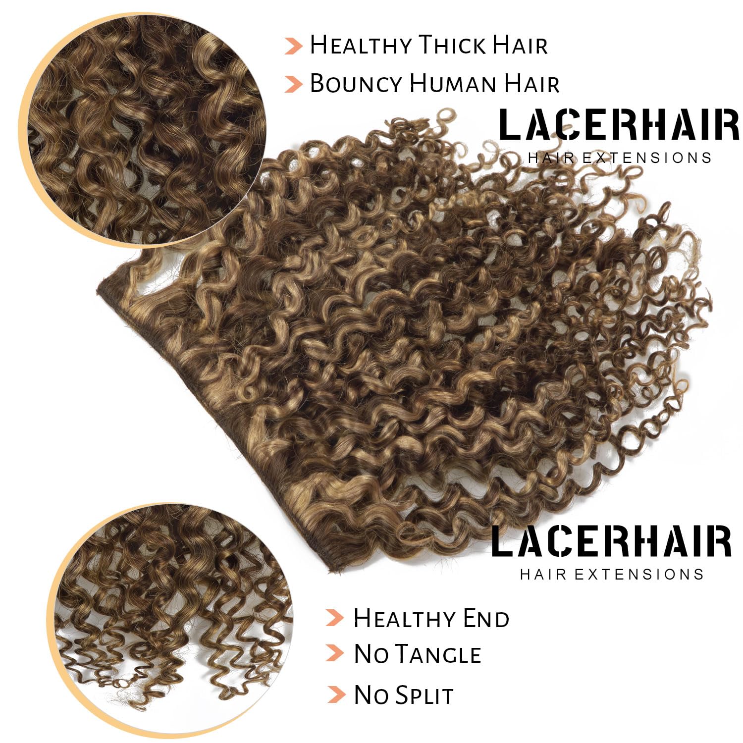 Lacer Clip In Human Hair Extensions Jerry Curly 3B 3C Curly Real Remy Human Hair Extensions For Black Women Highlighted Piano Ch