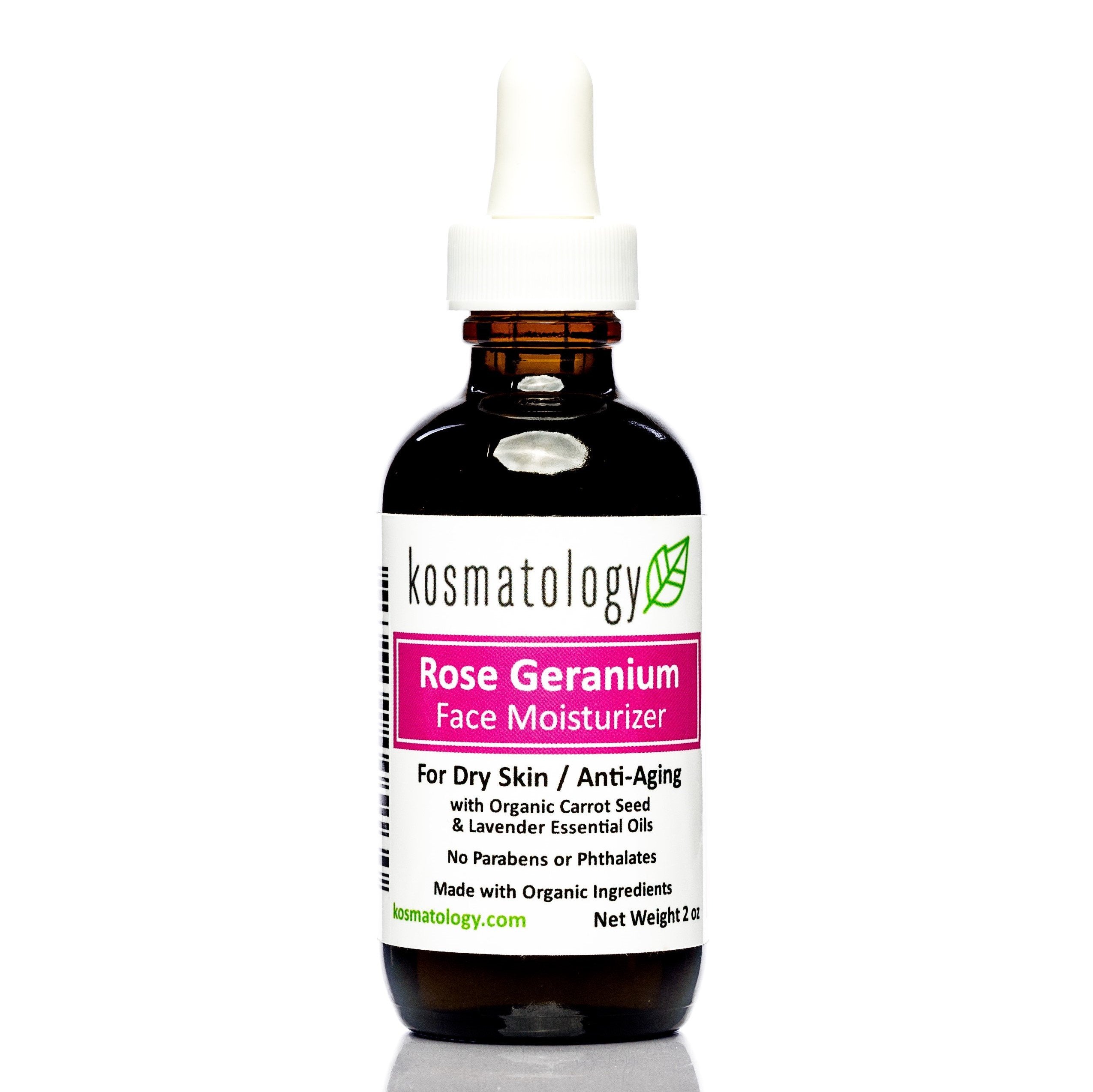 kosmatology Rose Geranium Organic Facial Moisturizer for Dry and Aging Skin | Vegan | 2 fl oz
