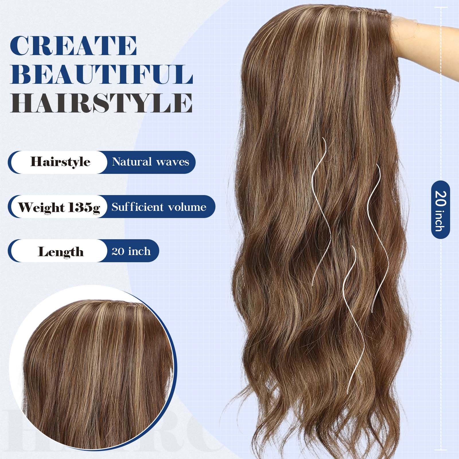 Haircube 20 Inch Wavy Hair Toppers For Women Heat Resistant Fibre Synthetic 6 * 6 Inch Base Toppers Hair Pieces For Women With T