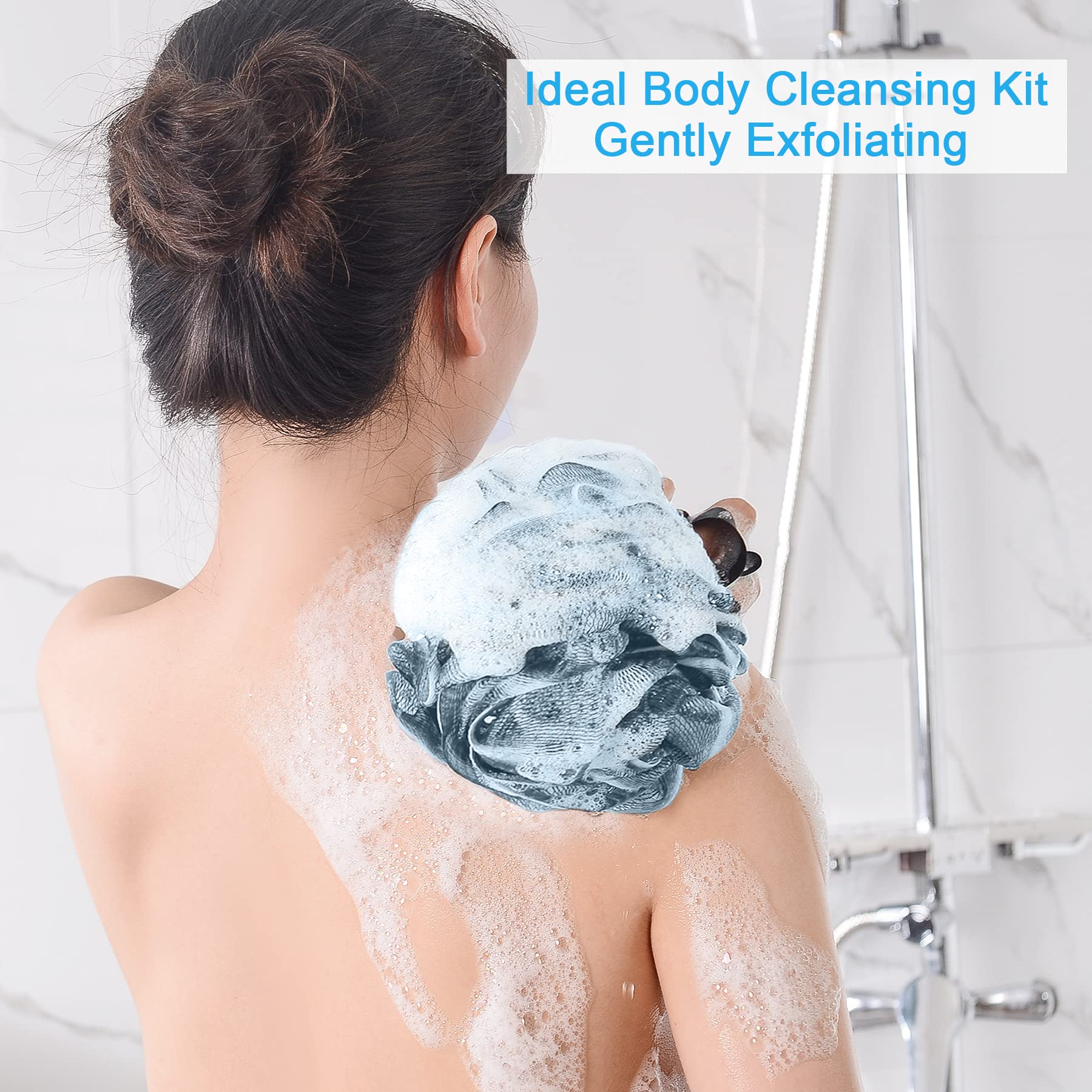 Amazerbath Bath Shower Loofah Sponge 60G/Pcs Bath Sponges For Men Exfoliating- Set Of 4 Indigo