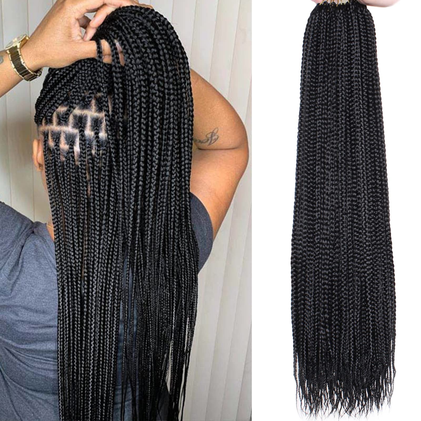 Xtrend 8 Packs 24 Inch Box Braids Crochet Hair Pre-looped Knotless Medium 3X Braids Boho Braids Hair Extensions Long Box Braids 