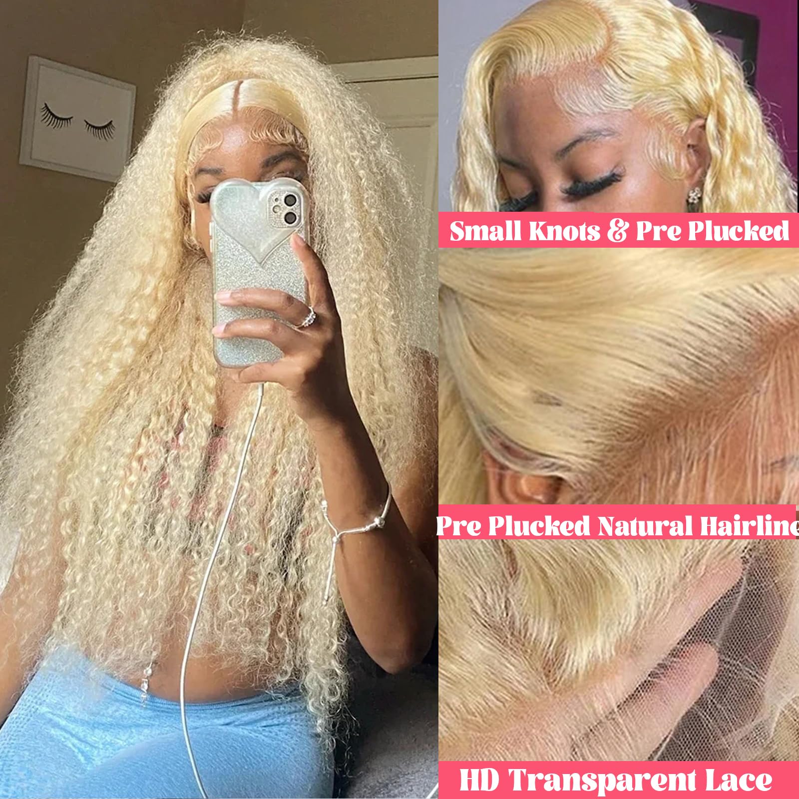 13X4 Hd Blonde Lace Front Wigs Human Hair, Pre Plucked 150 Density 613 Deep Wave Lace Front Wigs Hd Transparent Undetectable Mel