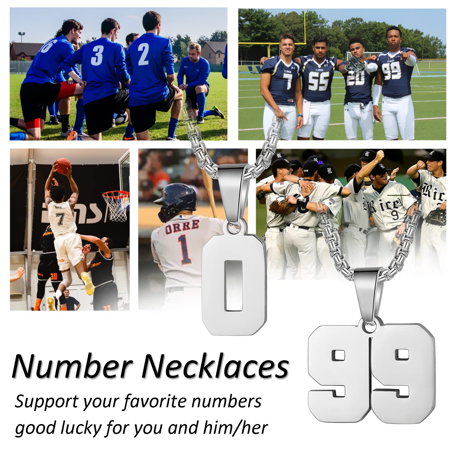 Number Necklaces Personalized Necklaces Silver Initial Number Pendant Stainless Steel Chain Movement Necklaces for Men Women (77