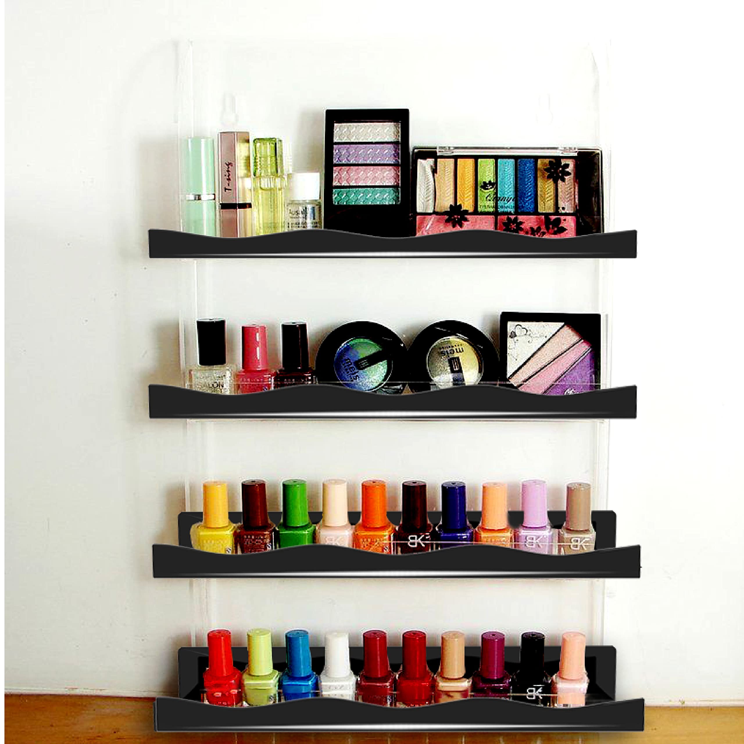 YMVV Black Acrylic Nail Polish Wall Racks,15 Increased Width Black Wall Mounted Shelves Nail Polish Organizer, Sunglasses Essent