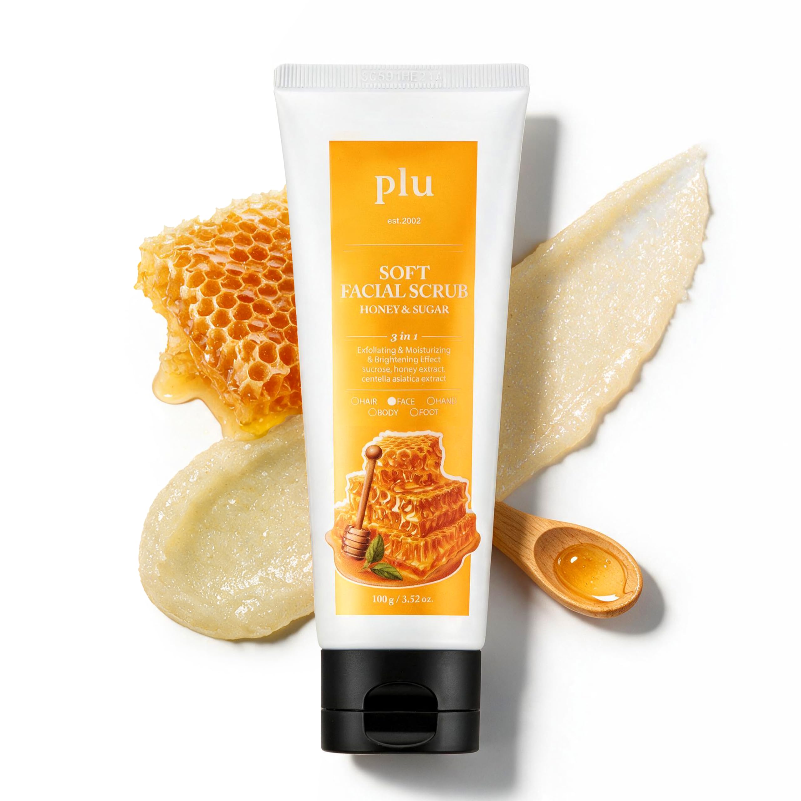 PLU Honey Sugar Facial Scrub, Exfoliating Face Scrub with Sugar and Honey Extract, KBeauty Facial Exfoliator and WashOff Mask,