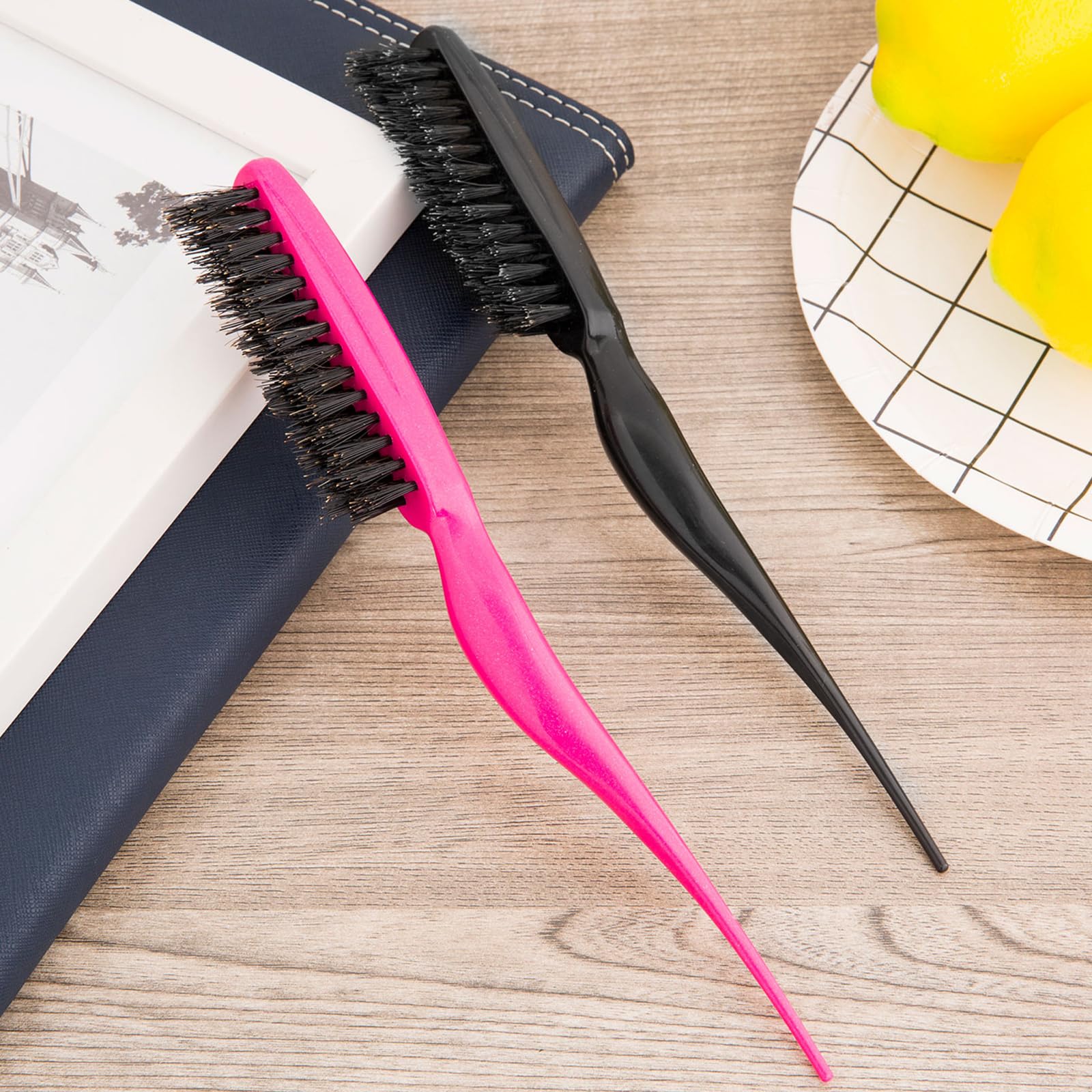 2 Pieces Boar Bristle Brush Comb Hair Teasing Brush For Women Men Salon Boar Nylon Bristle Beauty Styling Backcombing Brush (Fuc
