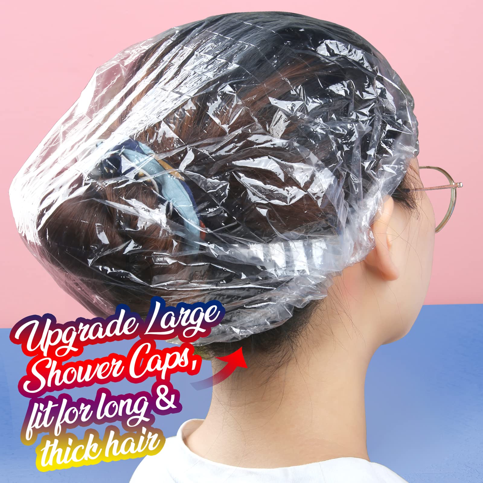 Leobro Shower Cap, Large Disposable Shower Caps, 100Pcs Large Shower Caps For Women Disposable, Plastic Hair Caps For Shower, Th