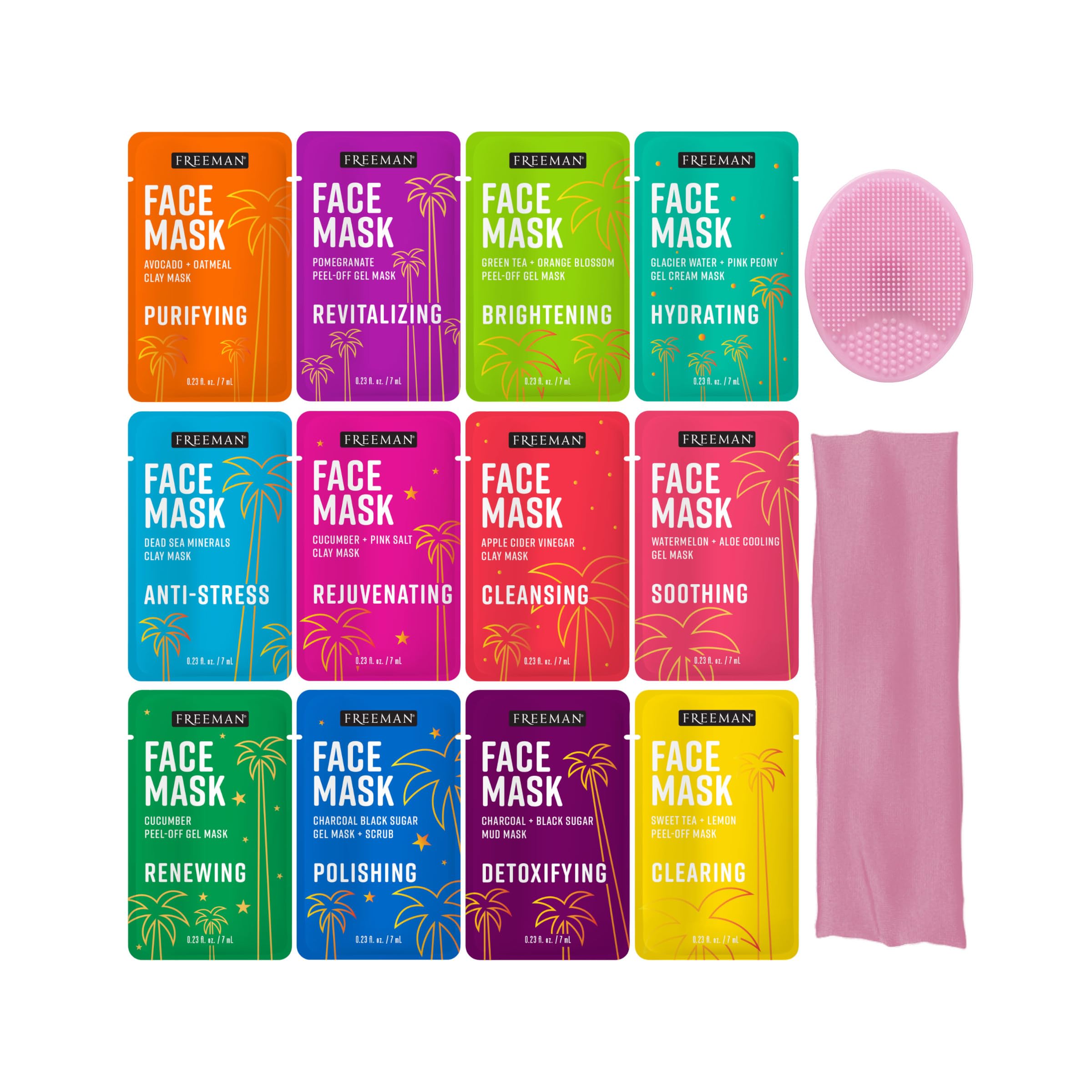 Freeman Facial Love To Mask 14 Piece Variety Pack: Oil Absorbing Clay, Detoxifying Charcoal, Clearing Peel Off, Hydrating Gel Cr