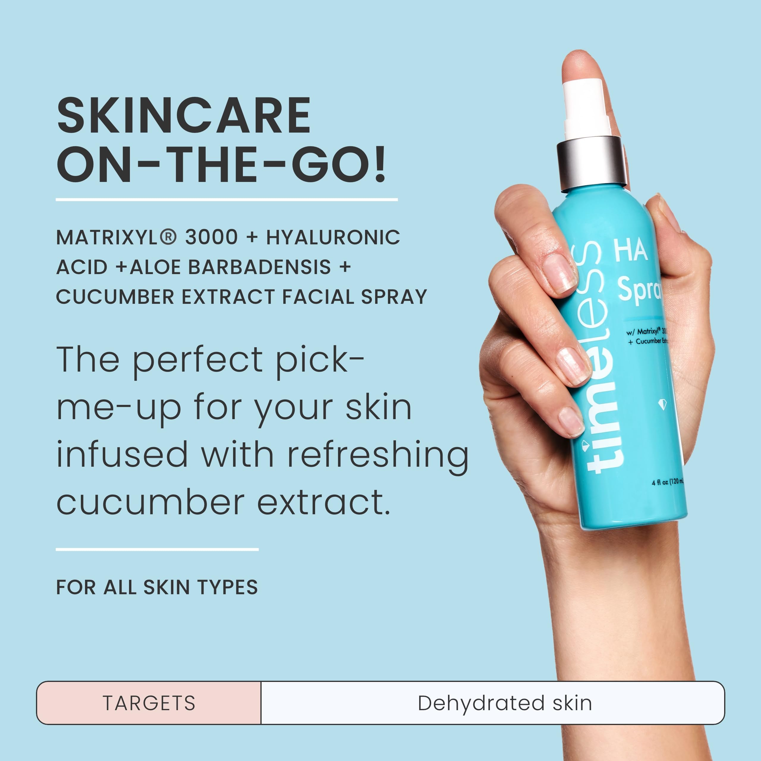 Timeless Skin Care HA Matrixyl 3000 with Cucumber Spray - Skin Mist with Hyaluronic Acid - Fragrance-Free Hydrating Face Spray -