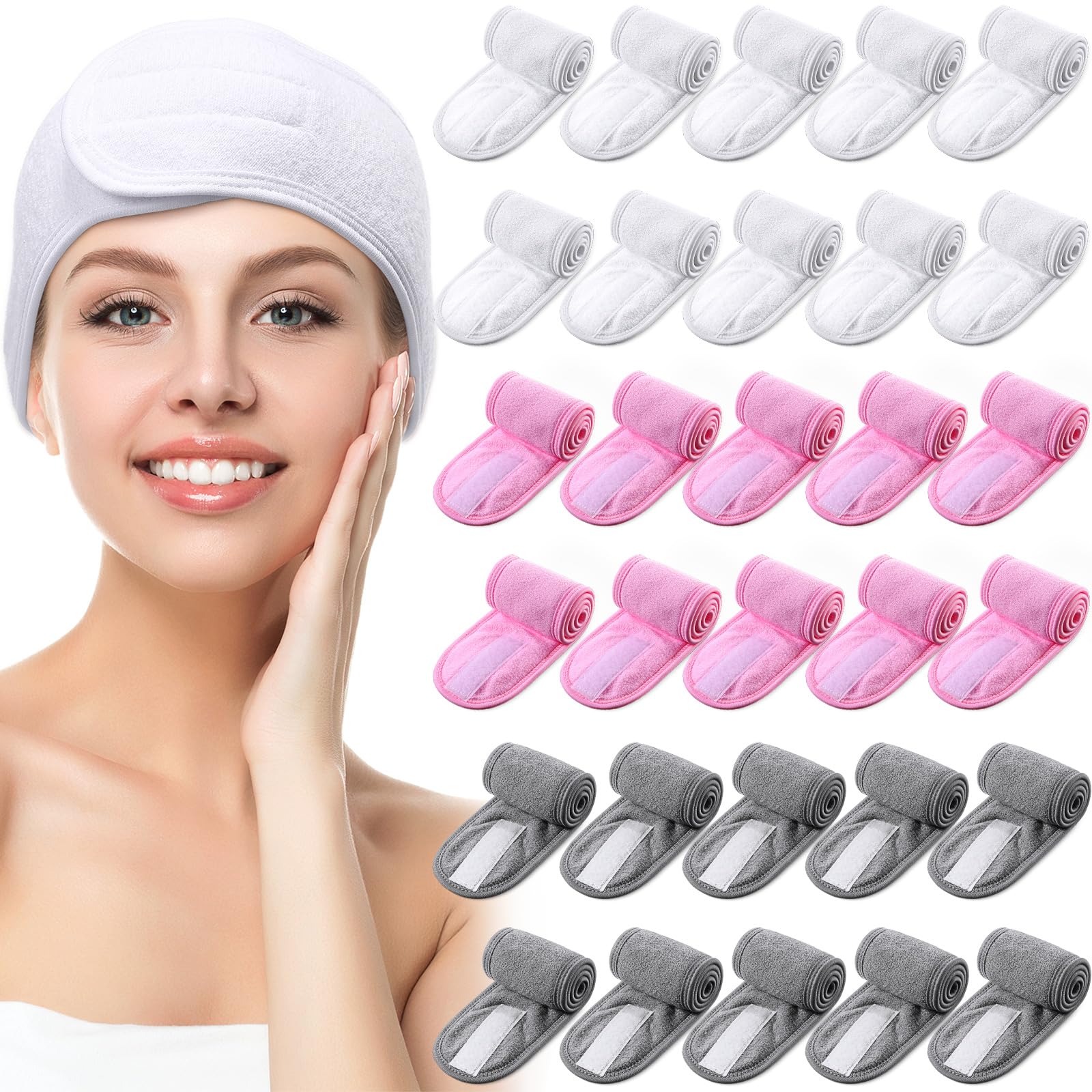 Hoteam 30 Pack Hairband, Polyester Facial Headband For Washing Face Makeup Headband For Shower Bath Sport Wrap, Adjustable Towel