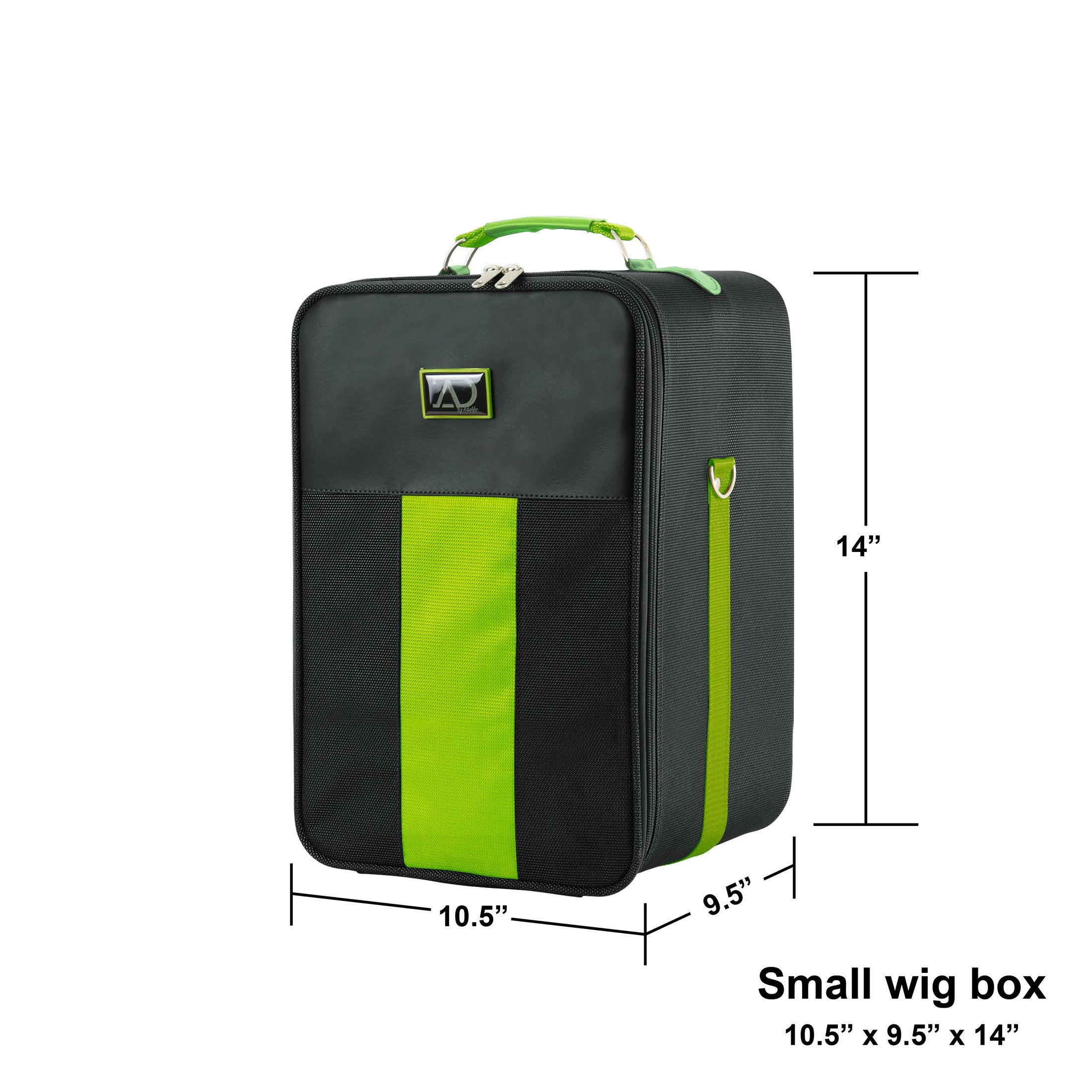 Small Wig Travel Box with Top Handle, Shoulder Strap & Double Zipper, Carrying Case with Removable Head-Holding Base - Black & G