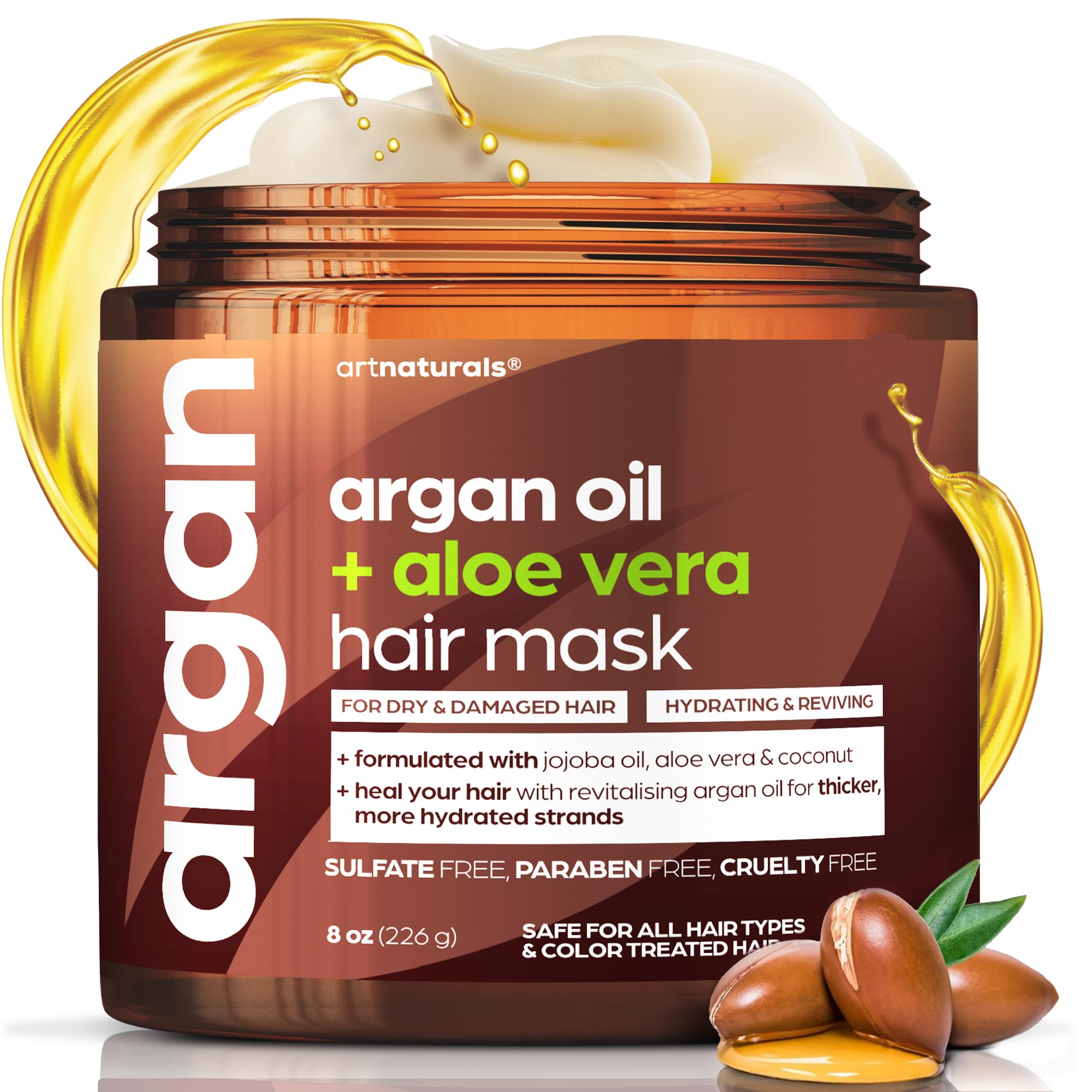 Artnaturals Argan Hair Mask Conditioner - (8 Oz/226g) - Deep Conditioning Treatment - Organic Jojoba Oil, Aloe Vera & Keratin - 