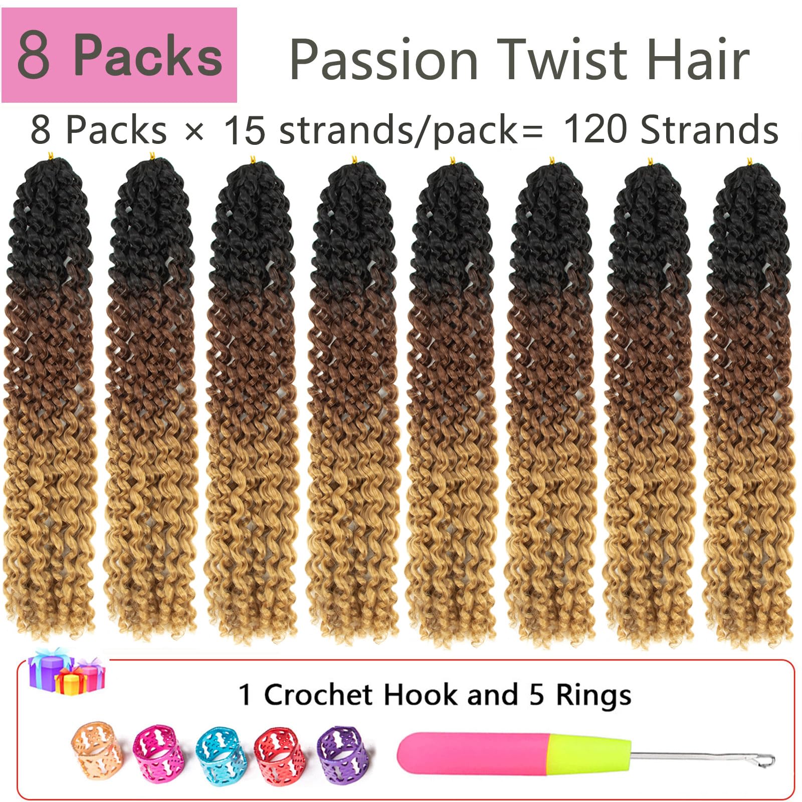 Ombre Passion Twist Hair 18 Inch 8 Packs Water Wave Crochet Hair For Black Women Braiding Hair Long Bohemian Crochet Braids Synt