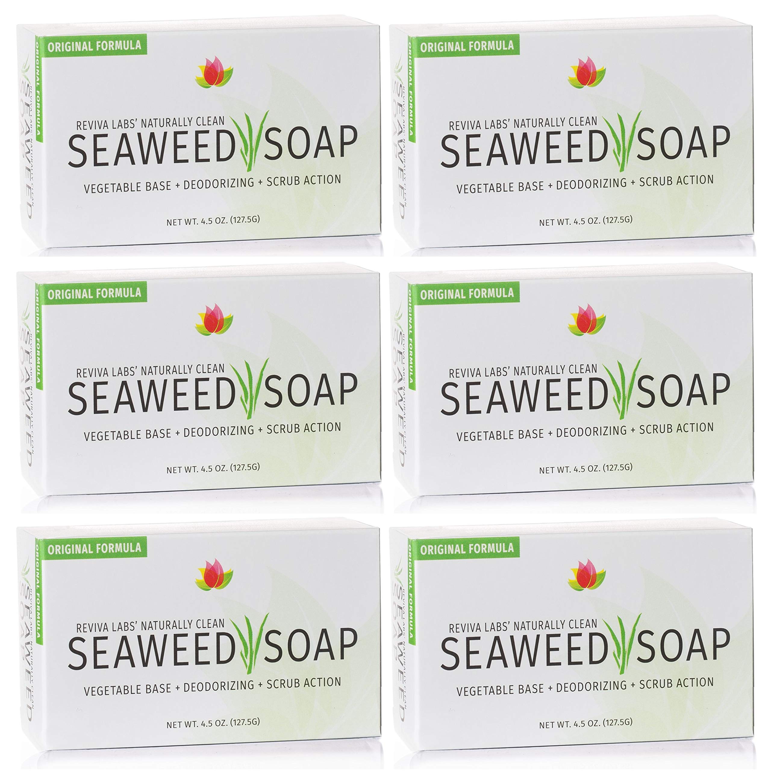 Reviva Seaweed Soap - 6 Pack - Organic Seaweed Face Scrub And Exfoliating Body Scrub Soap Bar - 4.5 Oz. Vegetable Base Natural B