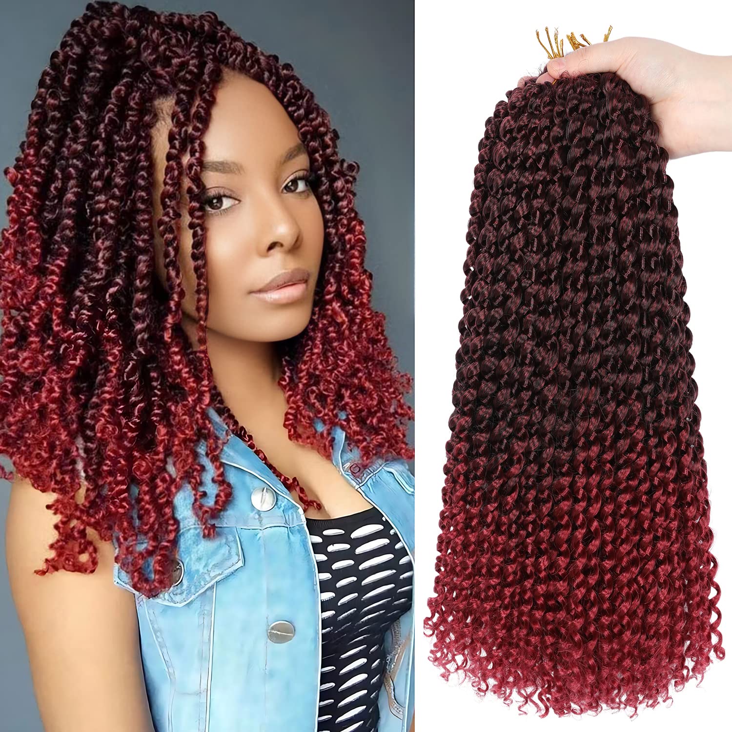 8 Inch Passion Twist Hair, Short Ombre Burgundy Water Wave Crochet Hair Passion Twist Crochet Hair For Women Passion Twists Brai