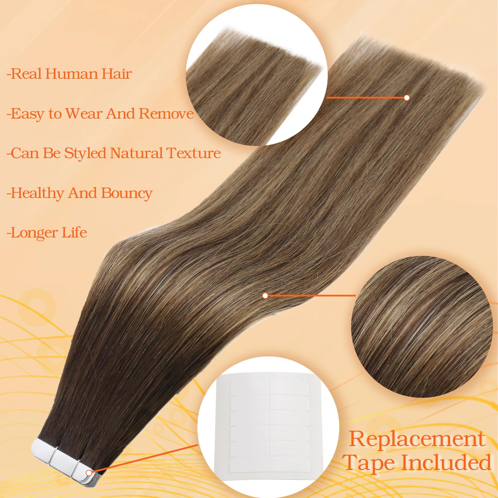 Full Shine Tape In Hair Extensions Human Hair Color 2 Brown Fading To 3 And 27 Honey Blonde Skin Weft Tape In Extensions 20 Inch