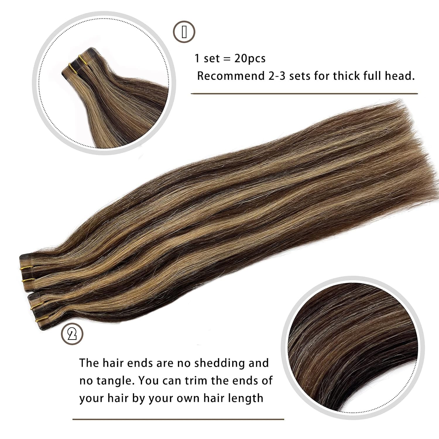Ombre Tape In Human Hair Extensions For Women Highlighted Brown Mix Honey Blonde Hair Extensions Real Human Hair 20Pieces/30Gram