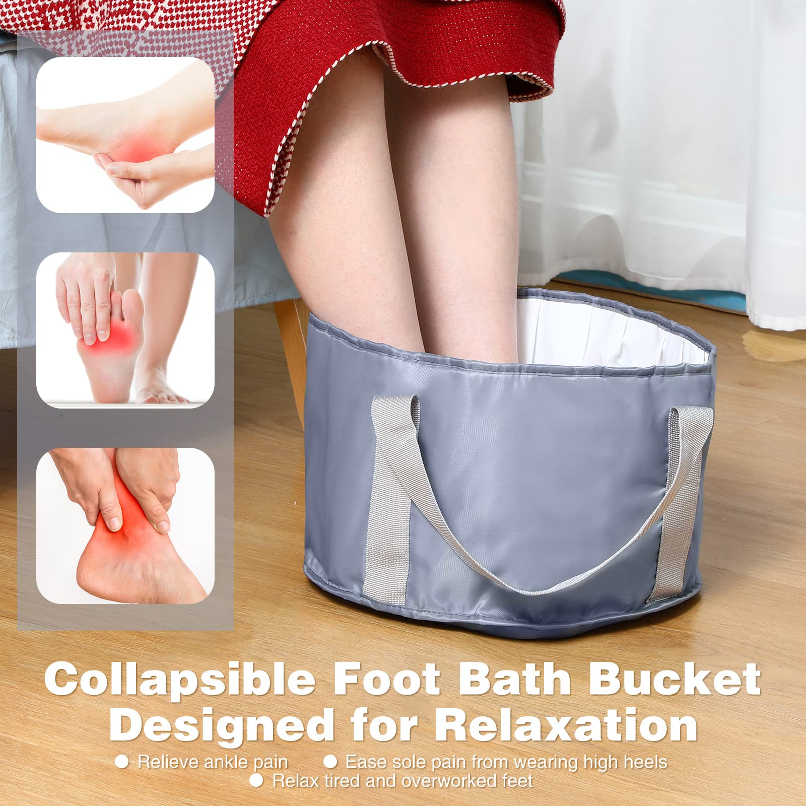 3 Pieces Collapsible Portable Foot Soak Tub Soaking Foot Bath Basin Multifunctional Foldable Bucket Washing Camping Pedicure Bow