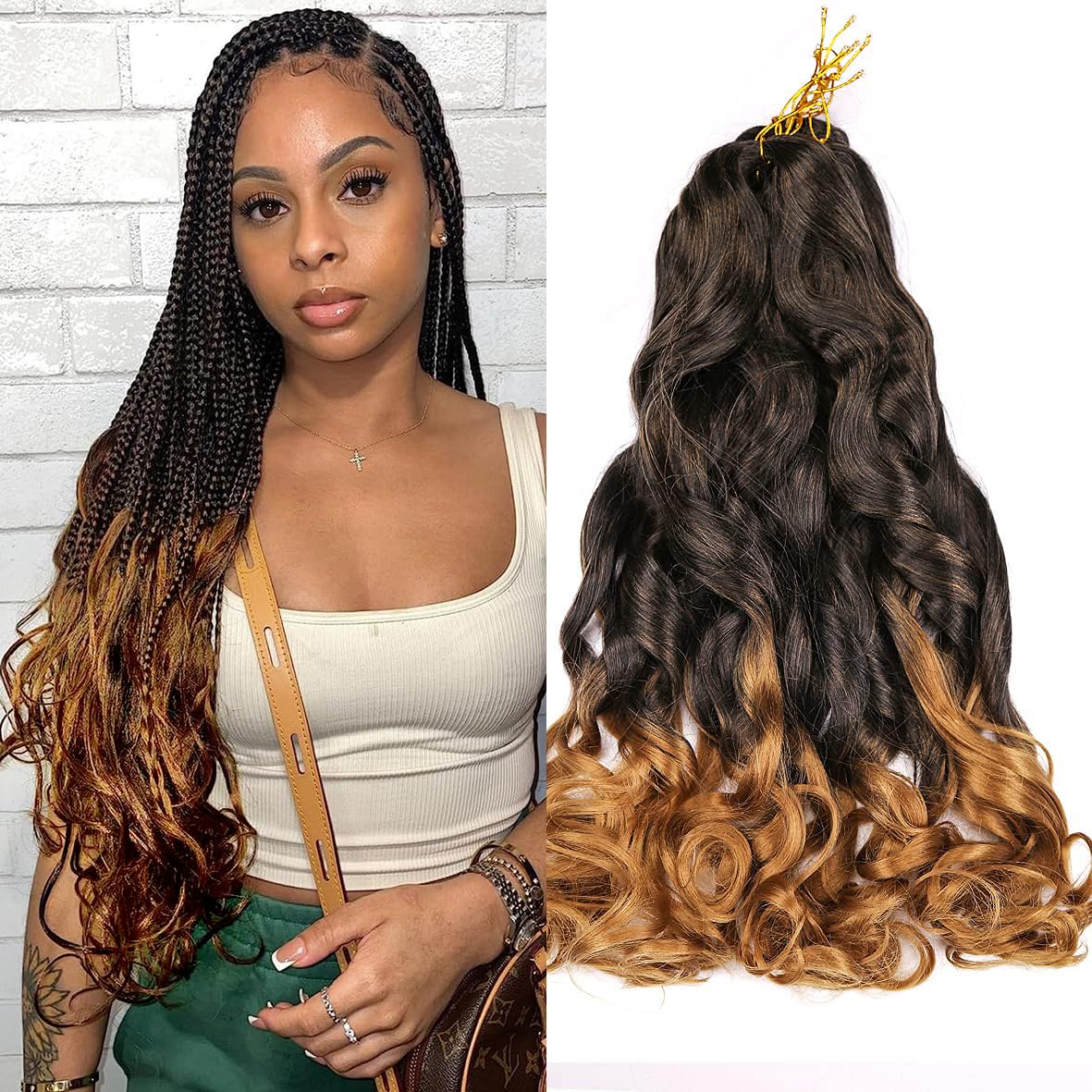 Amir Hair 8 packs French Curly Braiding Hair 20 Inch Loose Wave Braiding Hair Pre Stretched Synthetic Hair Extensions (T27#) 