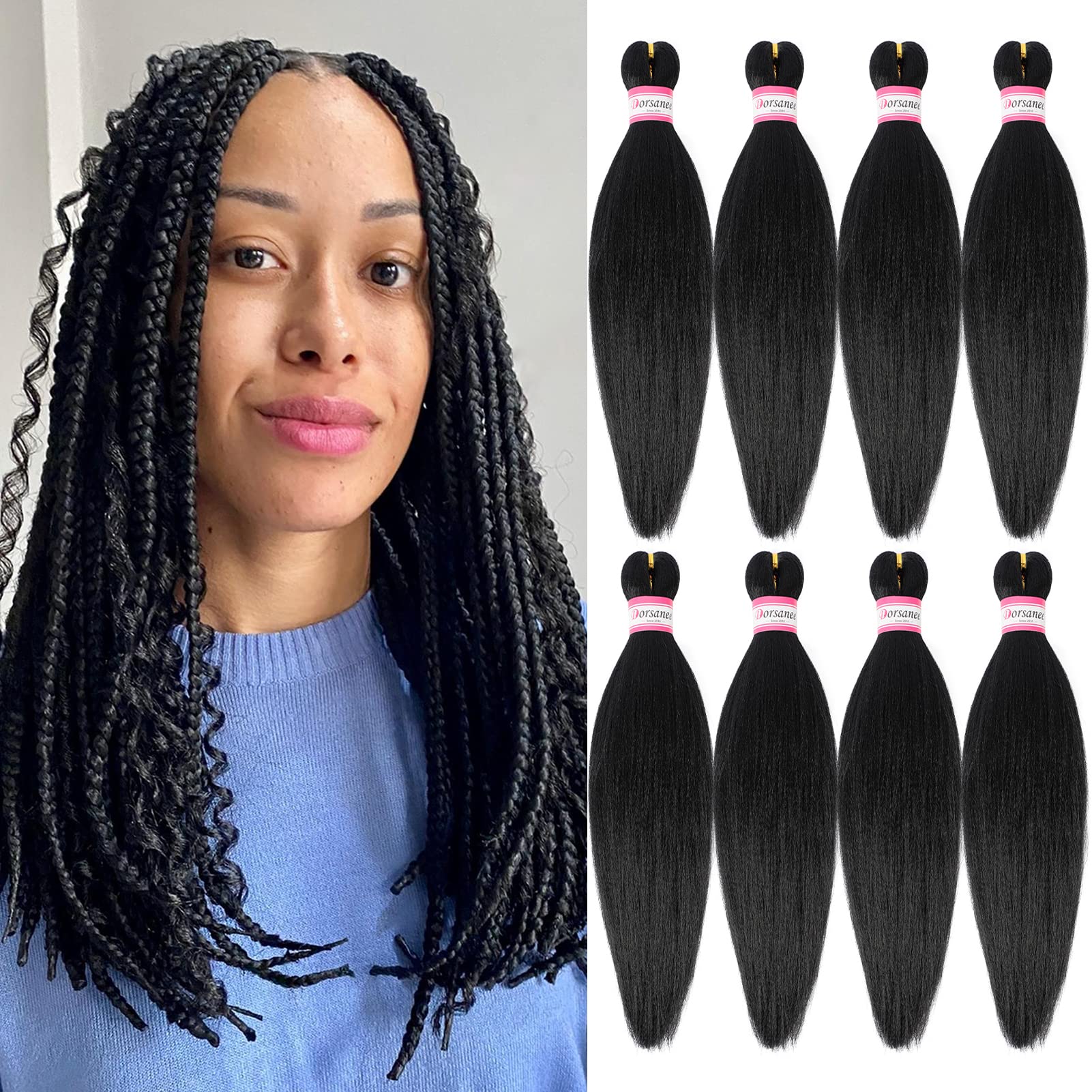 Pre Stretched Braiding Hair 8 Packs 14 Inch Professional Hair For Braiding Easy To Twist Crochet Braids Hot Water Setting Yaki S