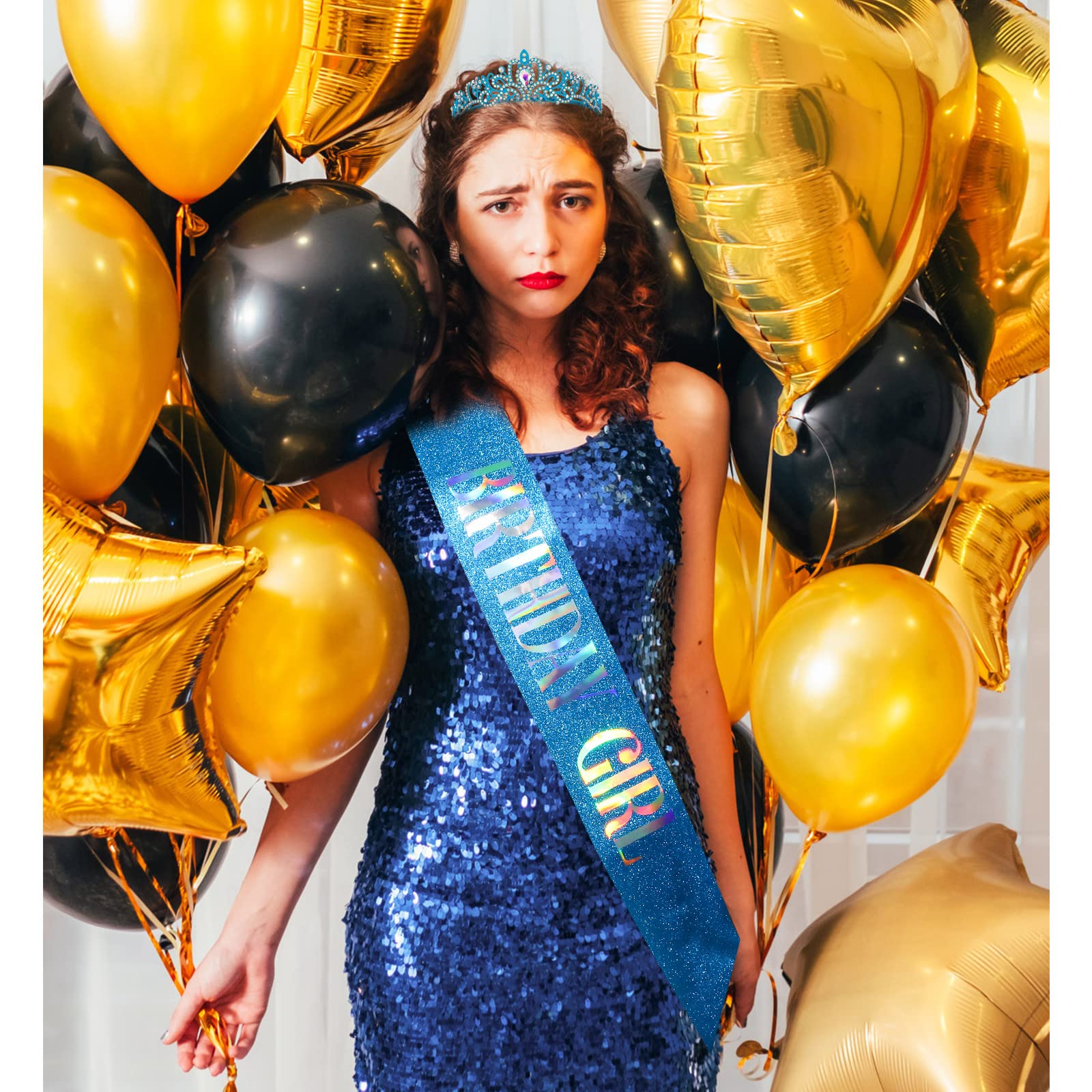 ''Birthday Girl '' Sash & Rhinestone Tiara Set COCIDE Birthday Sash and Tiara for Women Birthday Decoration Kit Rhinestone Head