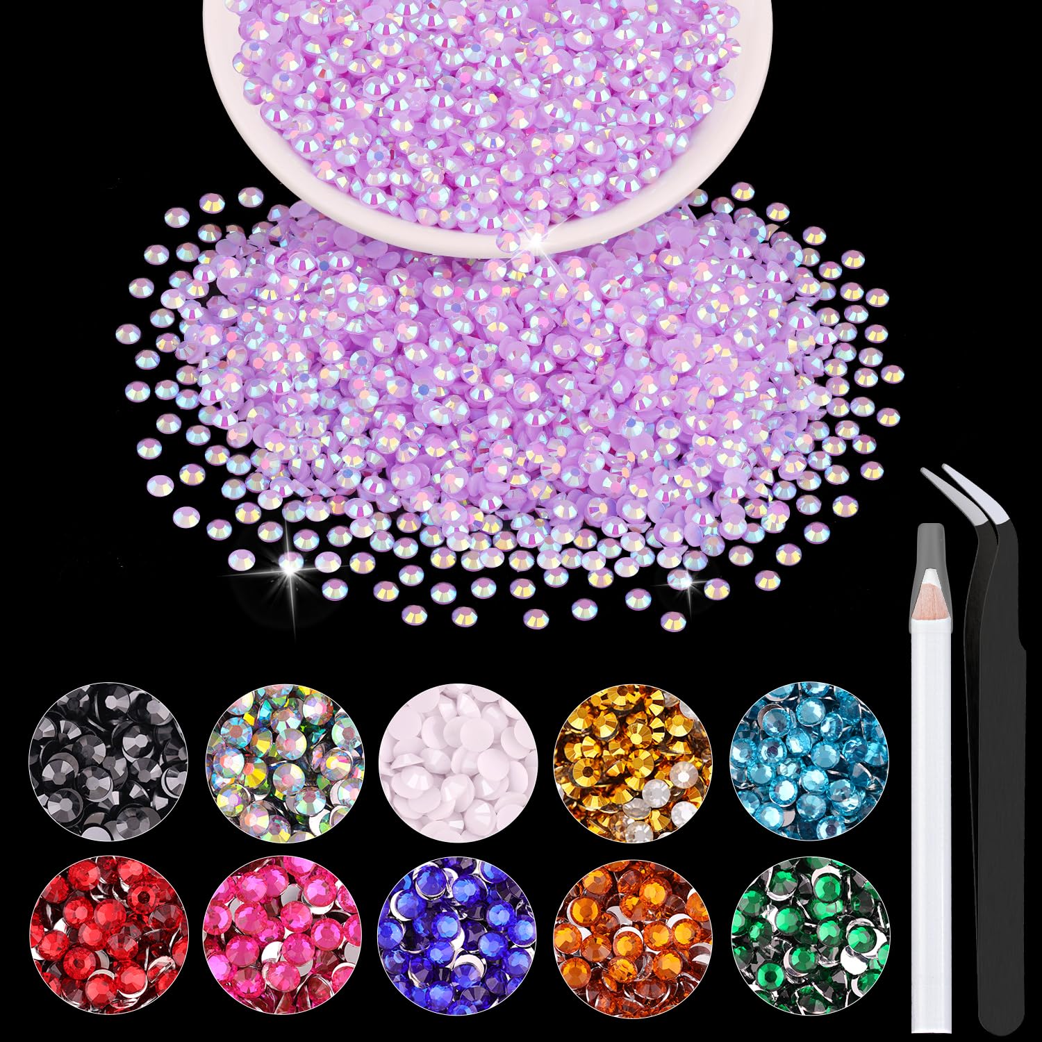 5000PCS 2mm Resin Jelly Rhinestones in Bulk (Lavender Purple AB), Bedazzling Flatback Crystals Rhinestones for Crafting DIY Nail