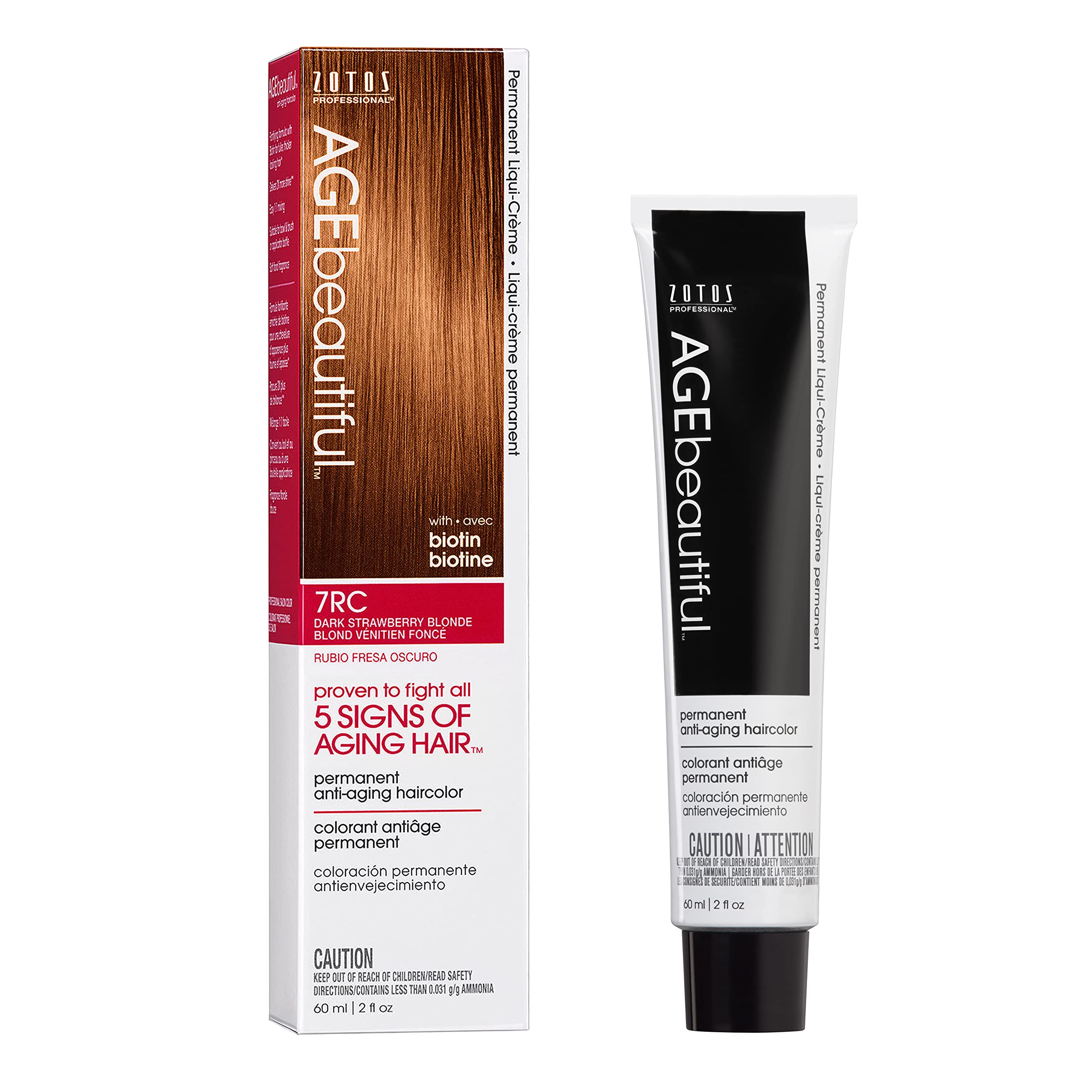 AGEbeautiful Permanent Liqui Creme Hair Color Dye | 100% Gray Coverage | Anti-Aging | Professional Salon Coloring | 7RC Dark Str