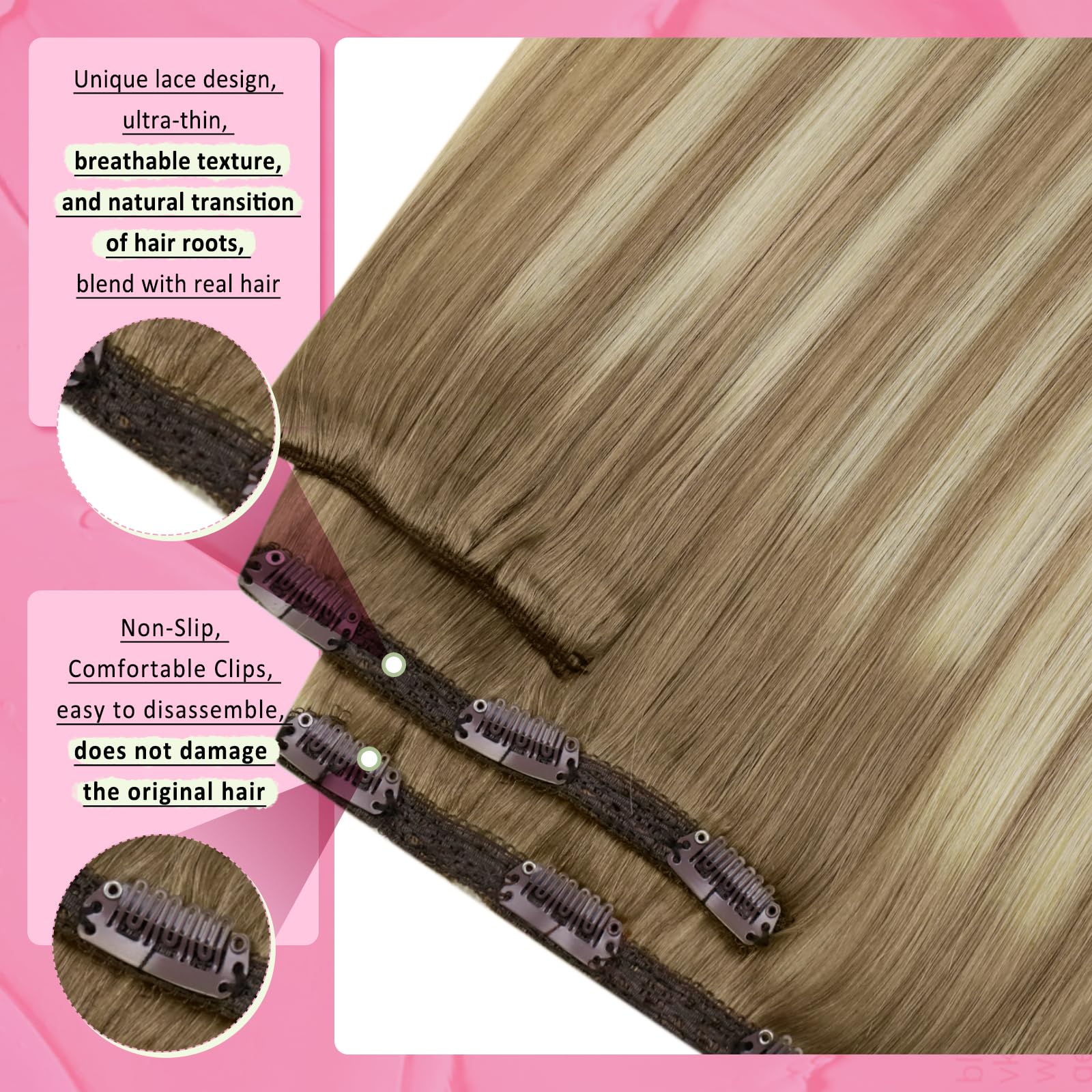 YoungSee 135g Clip in Hair Extensions Real Human Hair Brown Real Human Hair Extensions Clip ins Balayage Light Brown to Blonde w