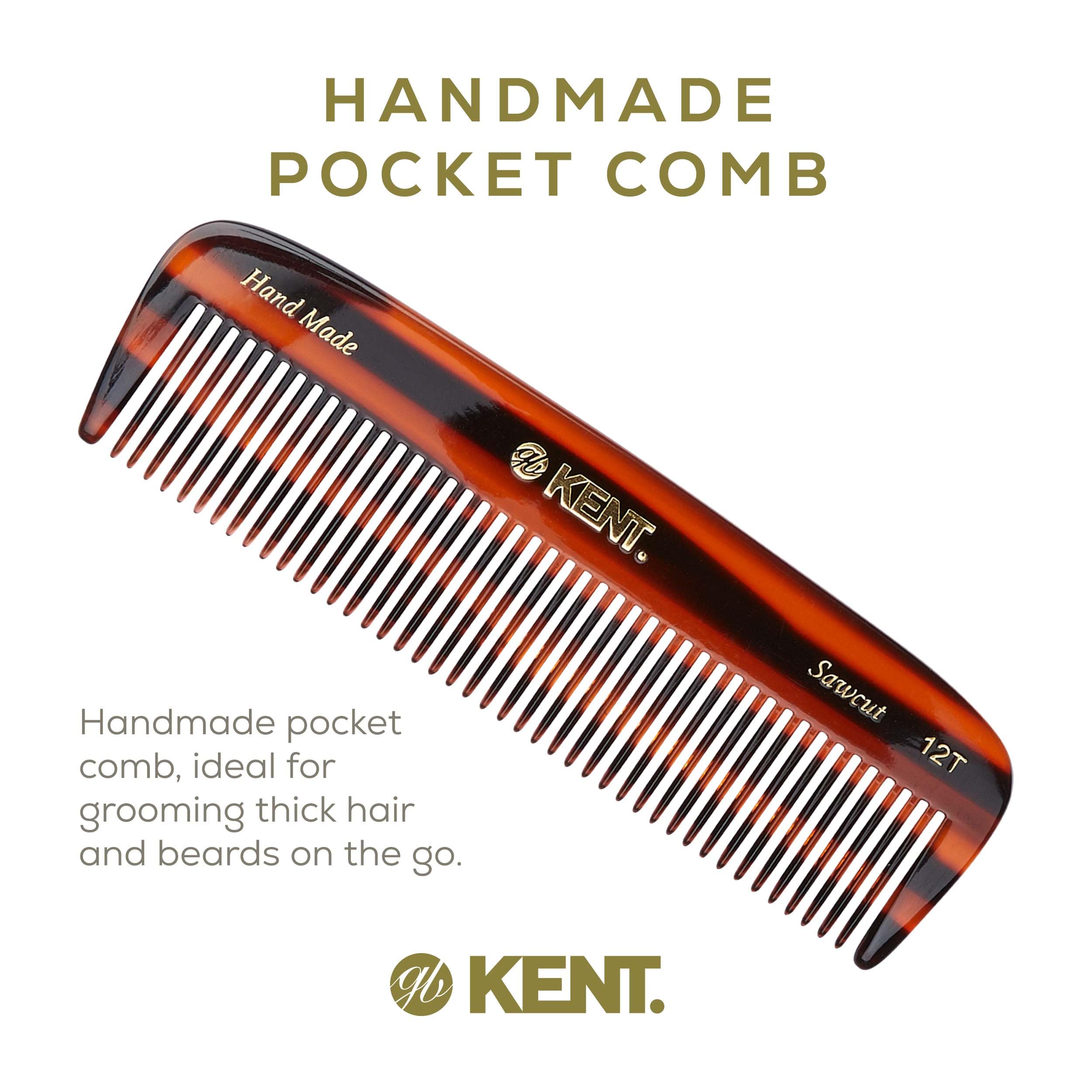 Kent 12T All Coarse Hair Detangling Comb Wide Teeth Pocket Comb for Thick Curly Wavy Hair. Hair Detangler Comb for Grooming Styl