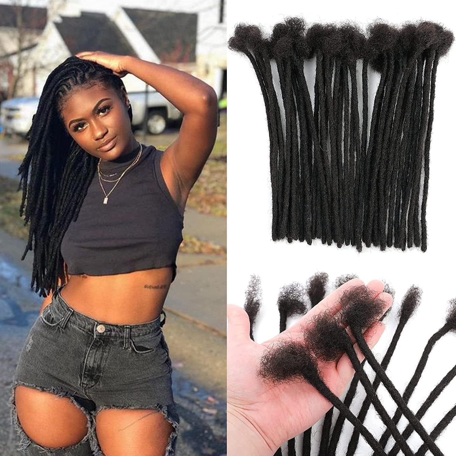 Loc Extension Human Hair 8 inch 100 Strands Width 100% Real Huamn Hair Permanent Dreadlocks Extension for Men Women Can Be Dyed 