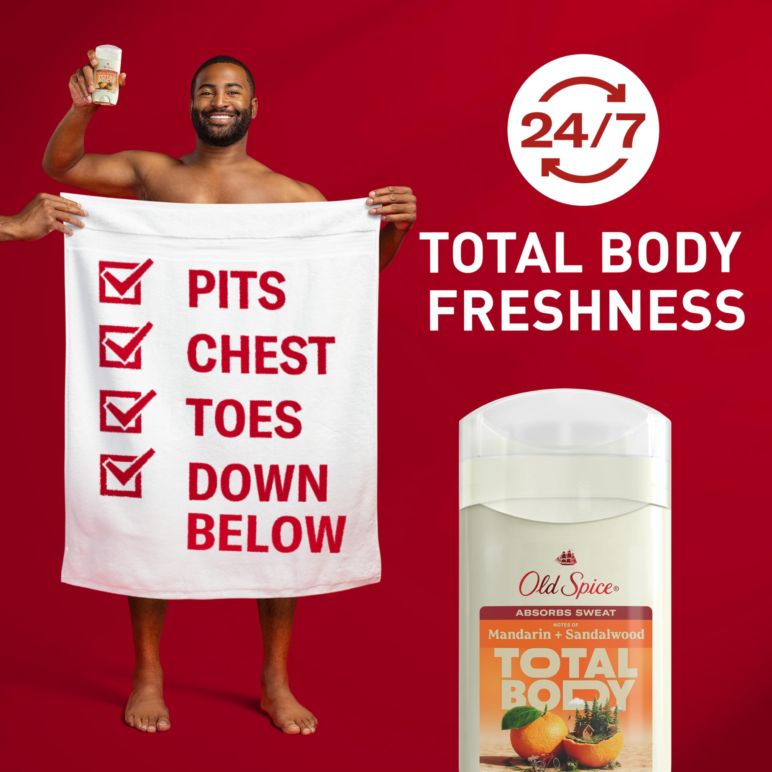 Old Spice Whole Body Deodorant for Men, Total Body Deodorant, Mandarin + Sandalwood, Aluminum Free Deodorant Stick for 24/7 Fres