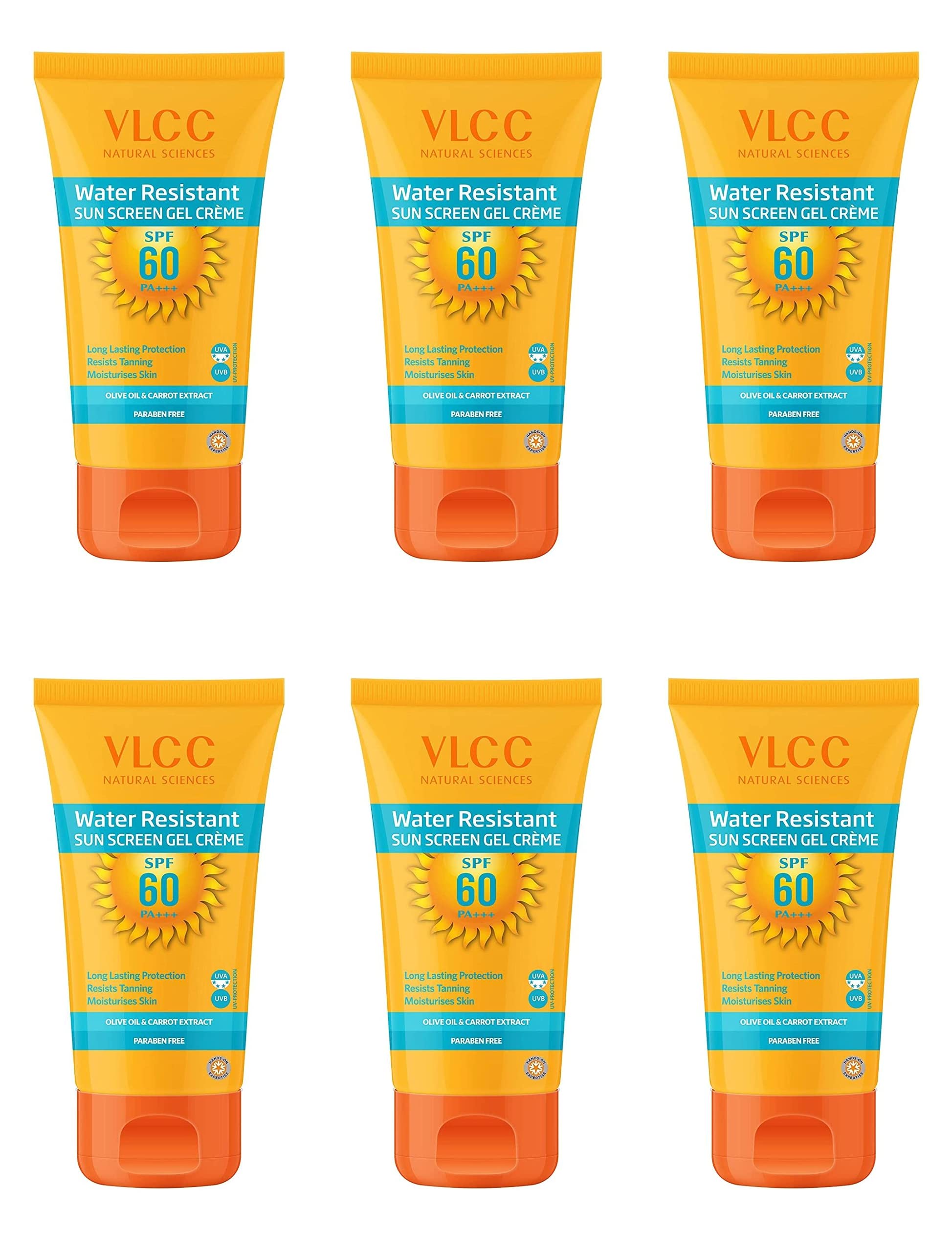 VLCC Water Resistant Sunscreen Gel Creme SPF 60  Pack of 6 (6x100g)