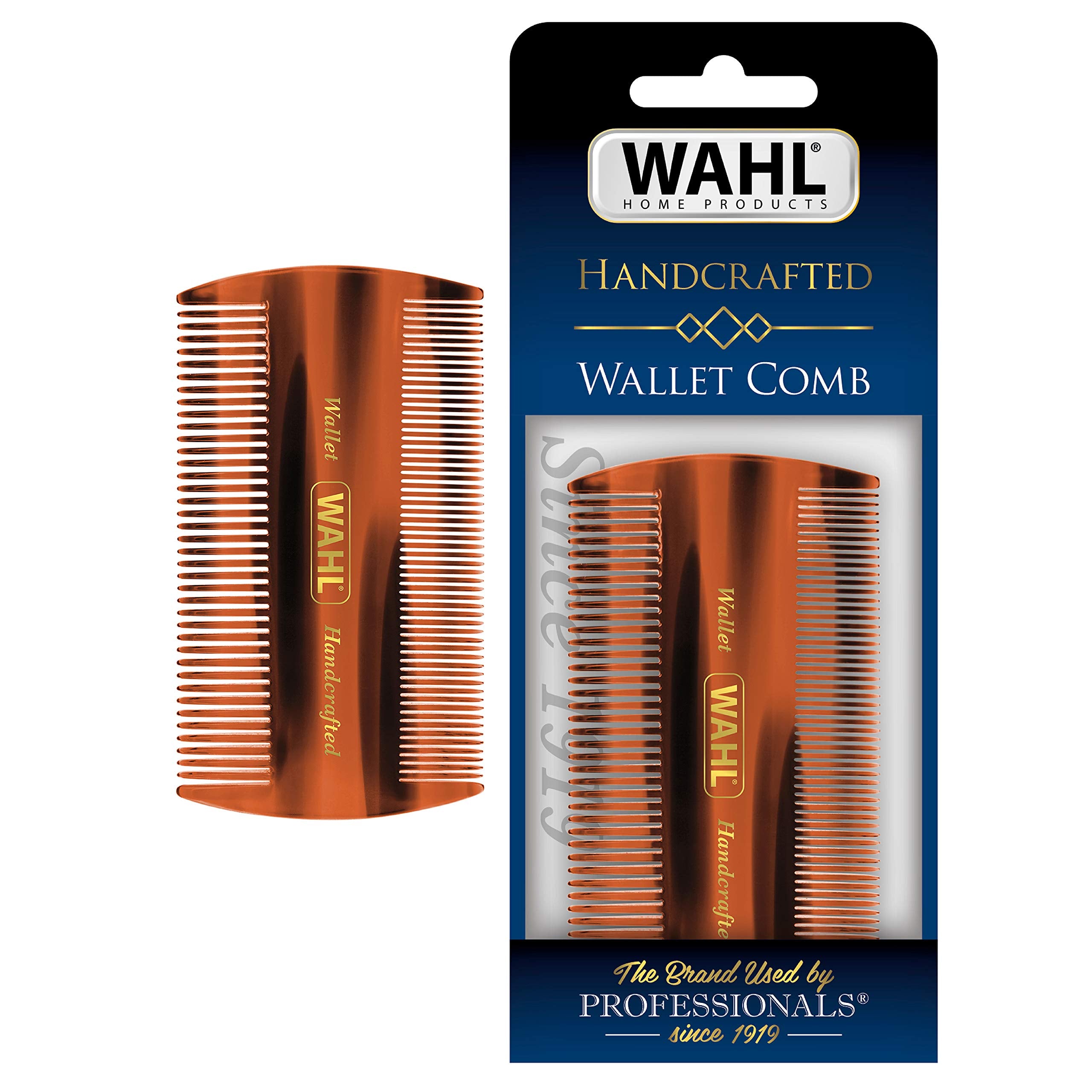 Wahl Beard & Mustache Wallet Comb for Men's Grooming - Handcrafted & Hand Cut with Cellulose Acetate - Smooth, Rounded Tapered T