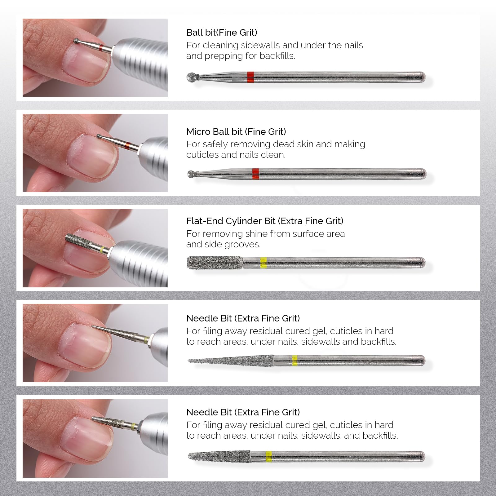 MelodySusie 10pcs Nail Drill Bits Set, 3/32 Inch Diamond Cuticle Nail Bits Kit for Nail Drill E-File, Manicure Pedicure Remover
