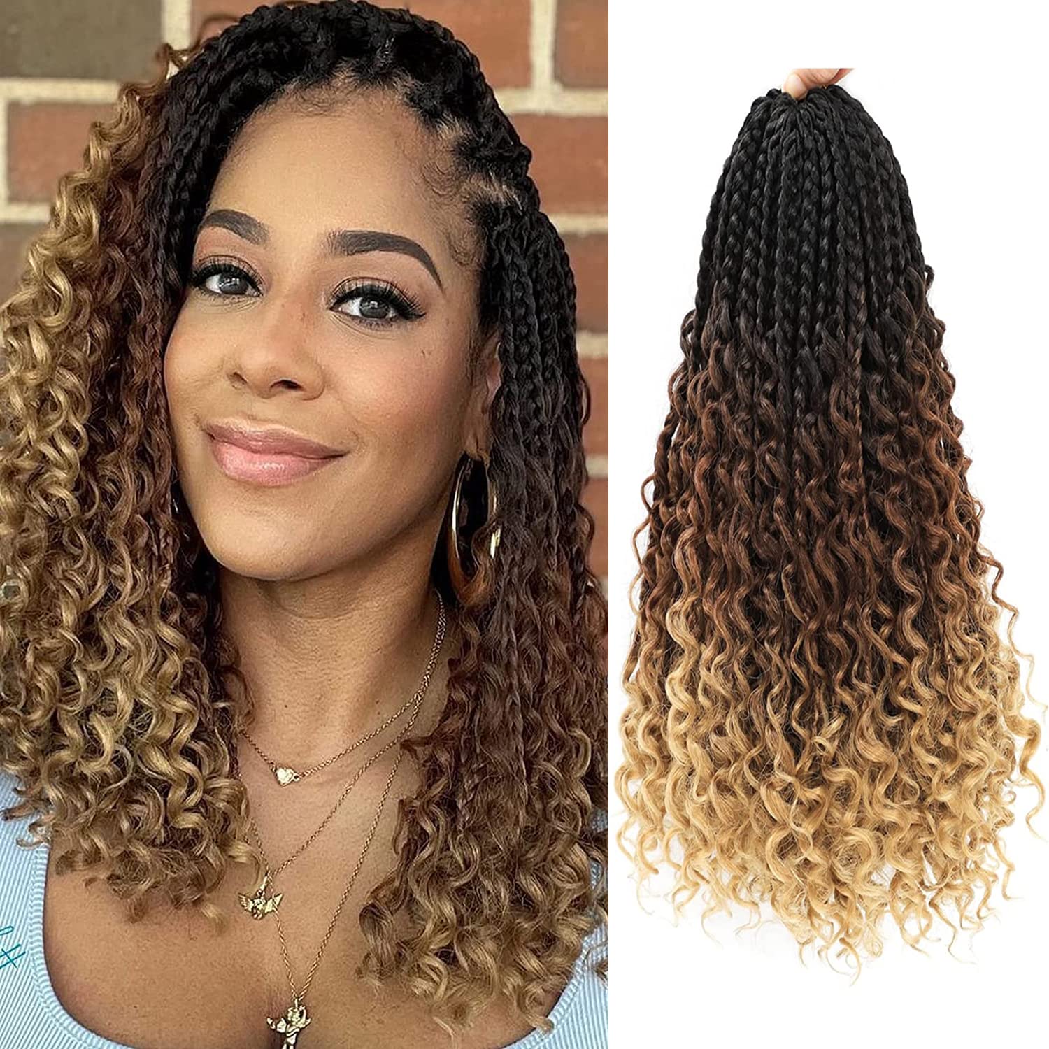 Goddess Box Braids Crochet Hair 14 Inch Boho Box Braids 8 Packs Goddess Box Braids Crochet Hair Bohomian Crochet Braids Hair Syn