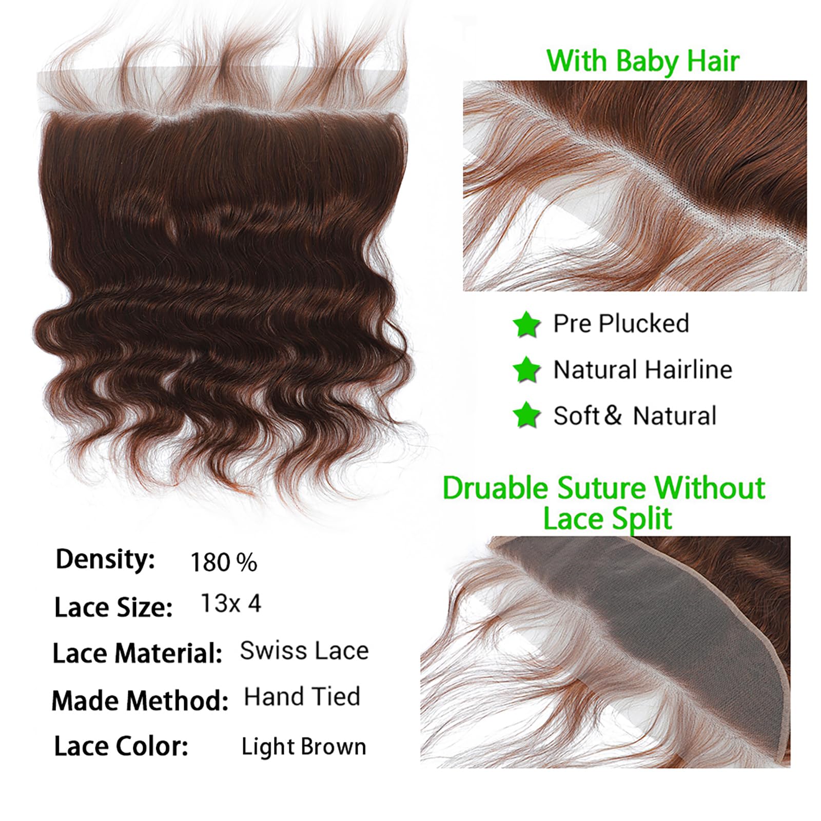 Kapelli Hair Brazilian Body Wave Bundles With Lace Frontal (14 16 18+12Frontal) 10A Light Brown Body Wave Human Hair Bundles Wit