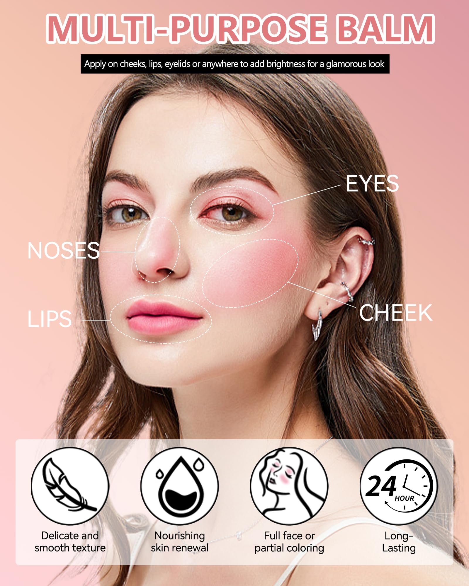 Miracle Glow Balm - Hydrating Tinted Cream Blush, Multi-Use Glow Face Balm Makeup For Cheek & Eye & Lip Tint, Creamy Lightweight