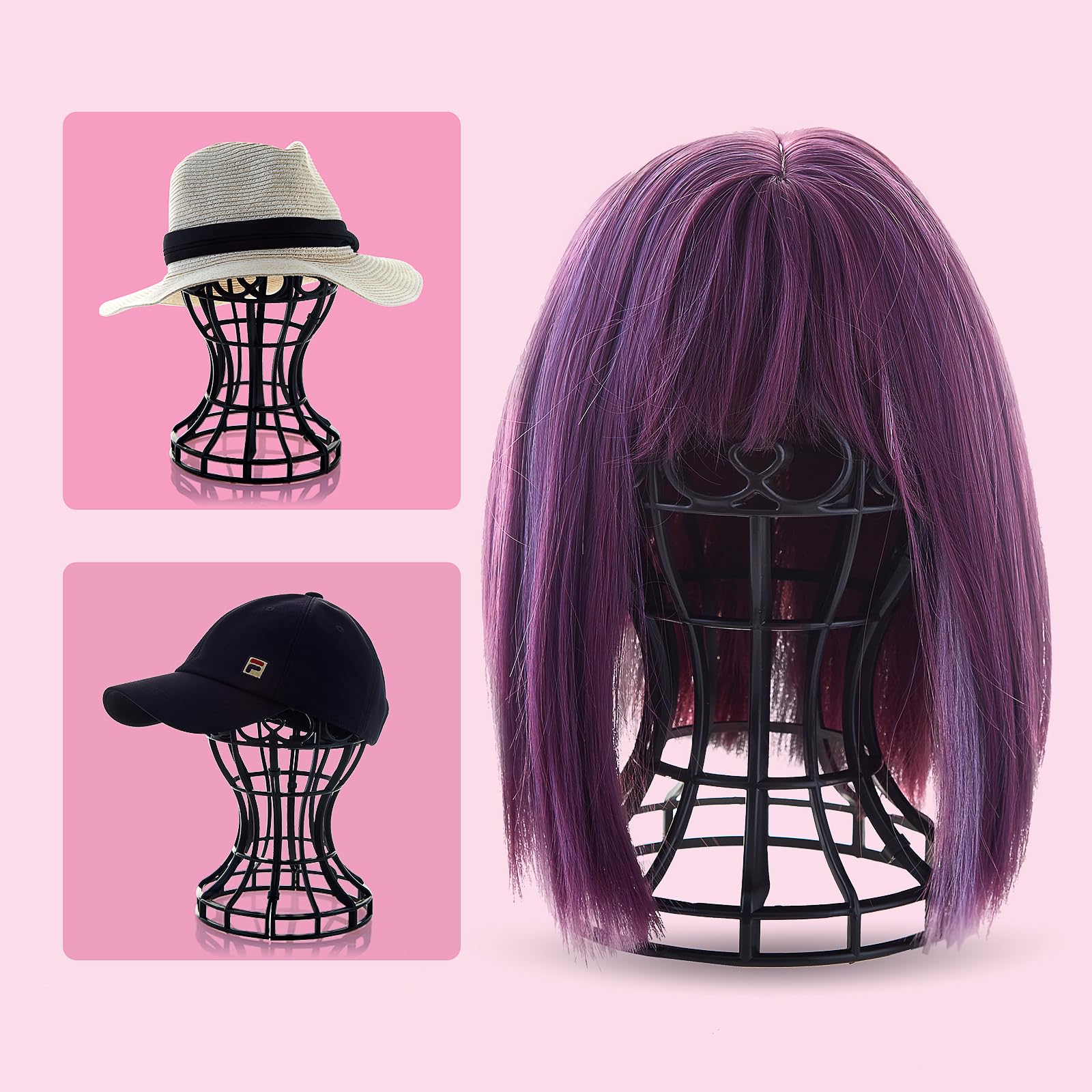 MoyRetty 2 Pack Wig Stand, Plastic Head-Shaped Cutout Design, Human Hair Pre Plucked wig stand for Long Short Hair, Suitable for