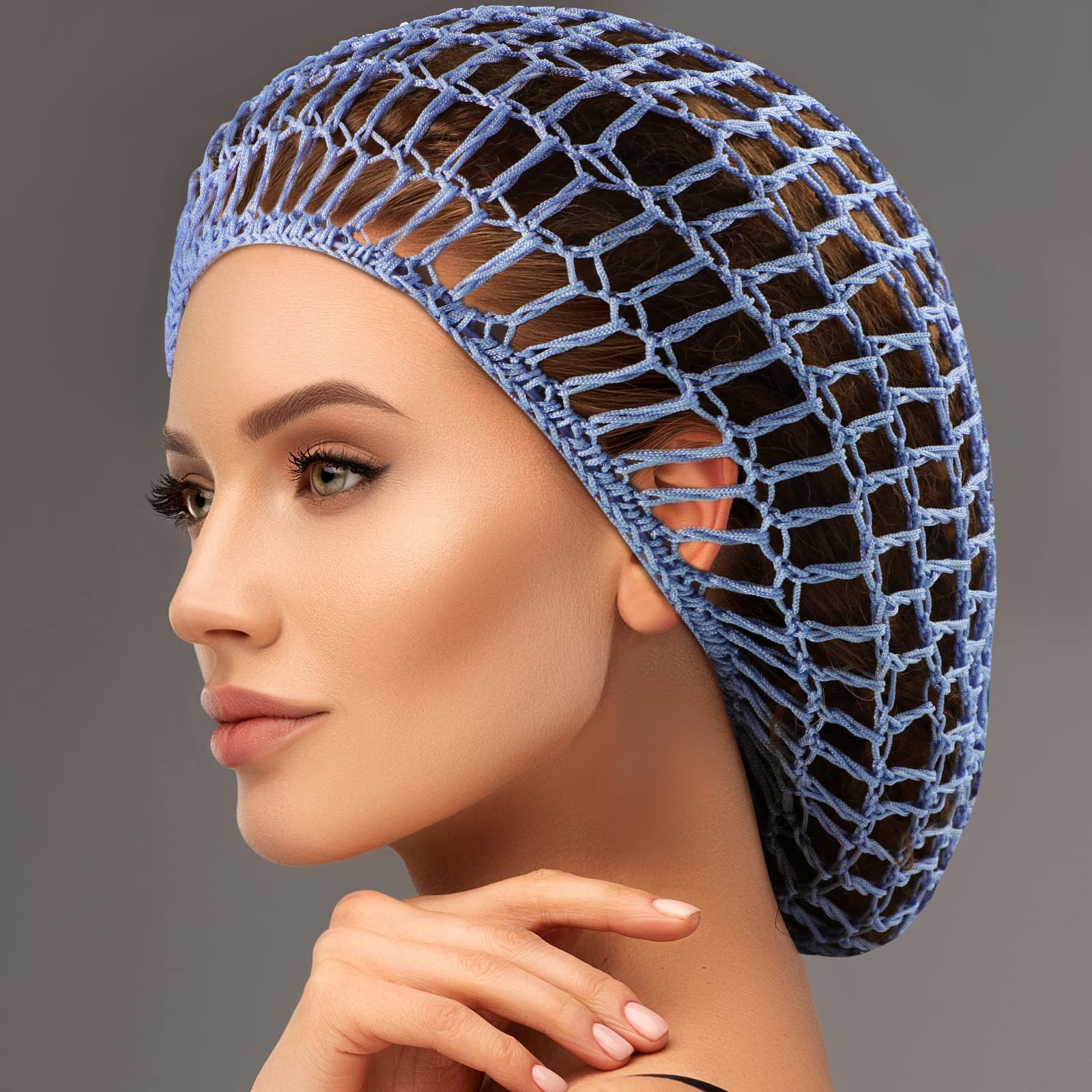 Waydress 2 Pieces Mesh Hair Net Rayon Knit Snood Women Crocheted Sleep Cap (Blue, Pink)