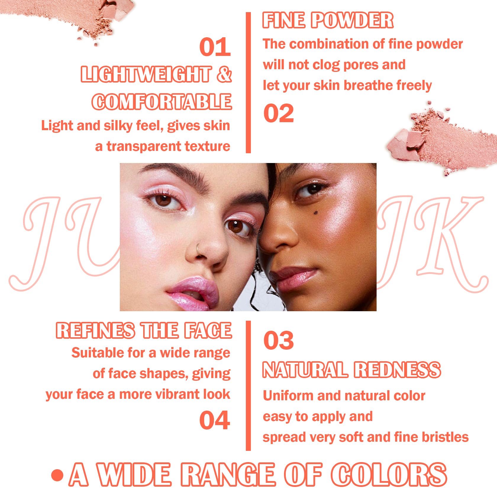 Junkujk 6 Colors Blush Palette,Shimmer Silky Matte Blush Powder Palette,Professional Cute Face Contour Highlighter Blush Palette