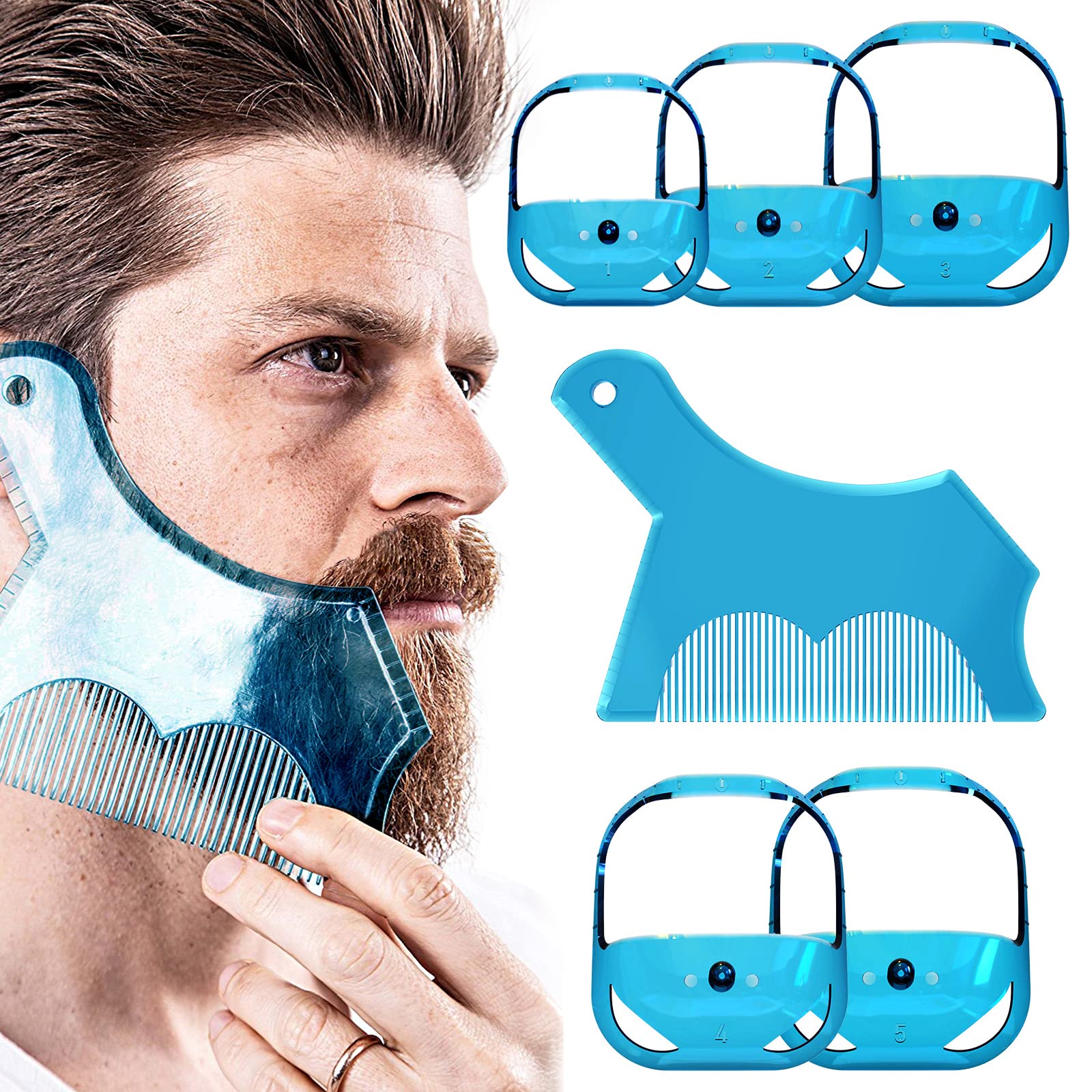 Linkidea Beard Shaping & Styling Tool with Comb, Beard Guide Shaper Goatee Trimmer Template for Men, Clear Mustache Sideburns Ou