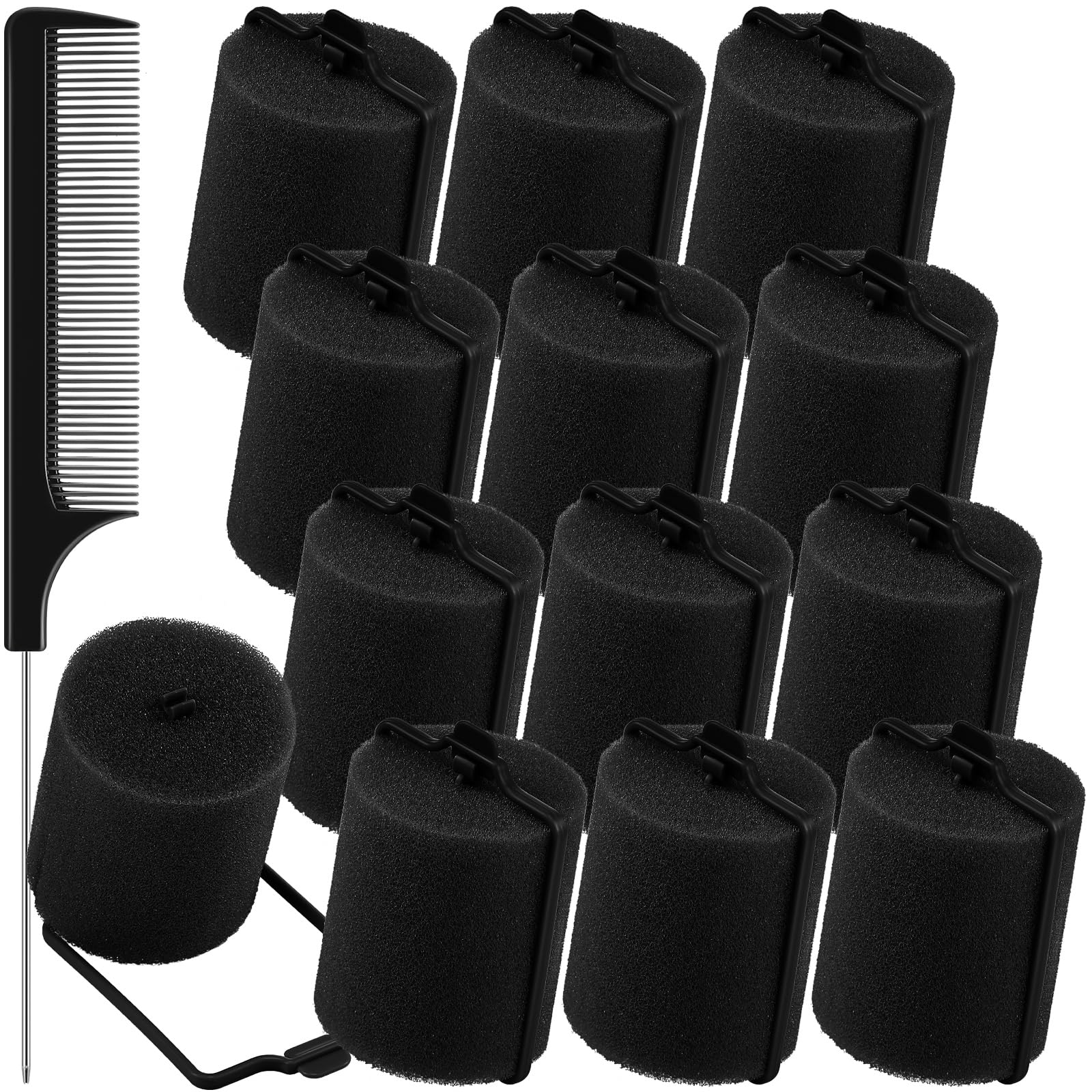 Syhood 12 Pcs Jumbo Foam Sponge Hair Rollers 1.89 Inch Soft Sleeping Curlers Flexible Large Foam Rollers and Rat Tail Comb for H