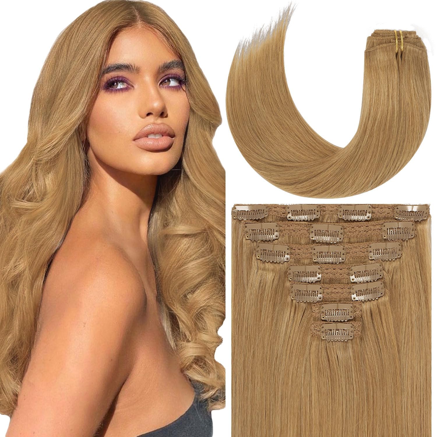 Loxxy Hair Extensions Clip in Real Human Hair Clip in Double Weft Brazilian Human Hair Invisible Lace Clip in Hair Extensions Pr