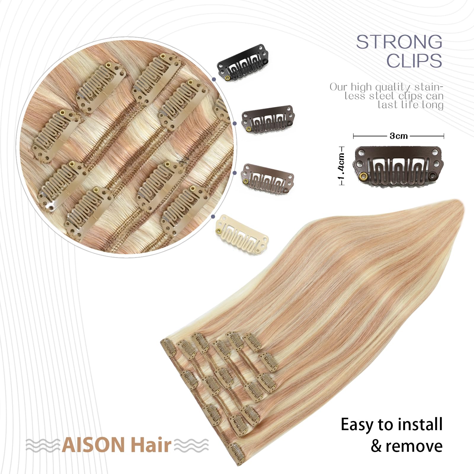 Strawberry Blonde to Bleach Blonde Clip in Hair Extensions Real Human Hair 12 Inch Human Hair Extensions Straight Hair Extension