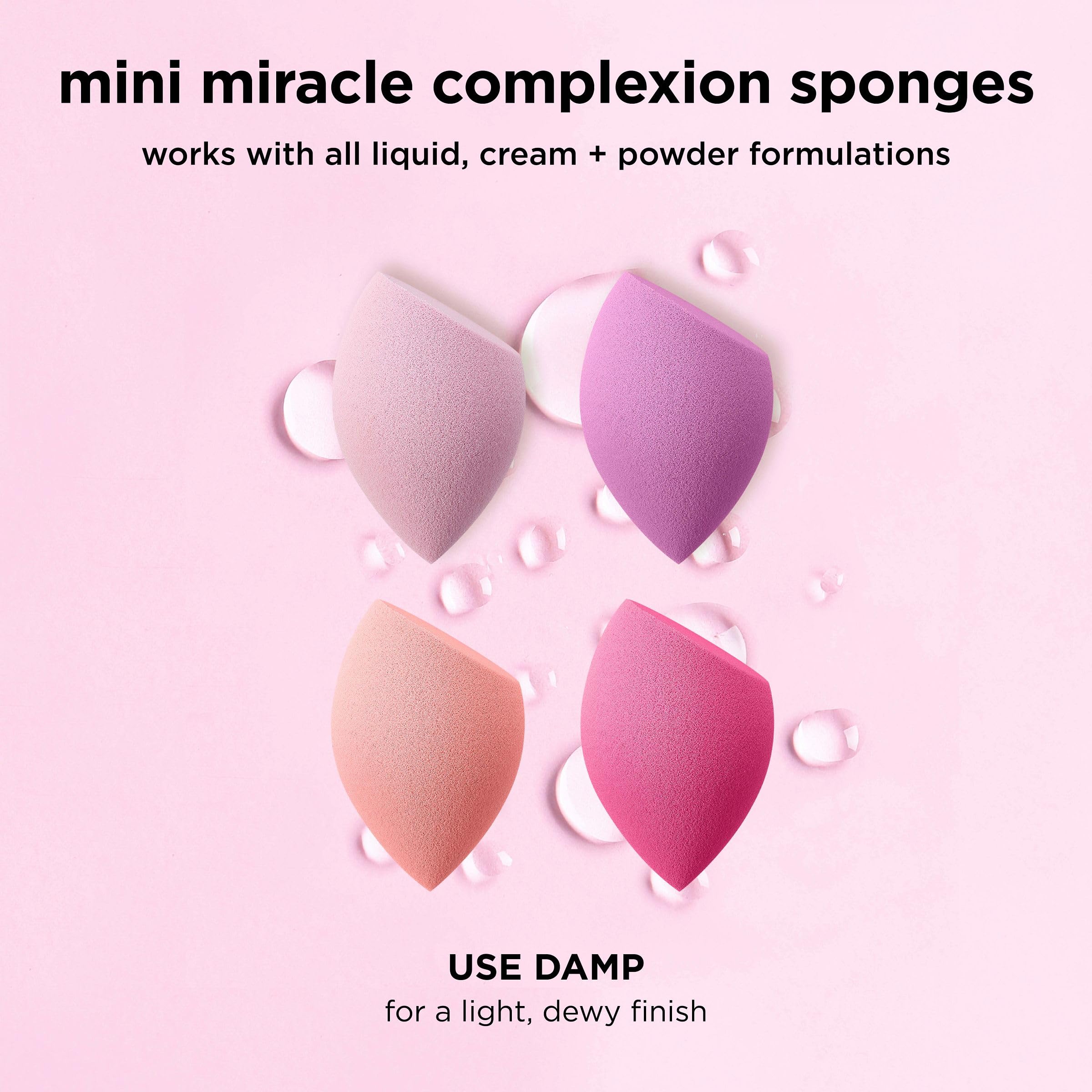 Real Techniques Mini Miracle Complexion Sponge 4 Pack, Small Makeup Blending Sponges, For Foundation & Concealer, Mini Size For